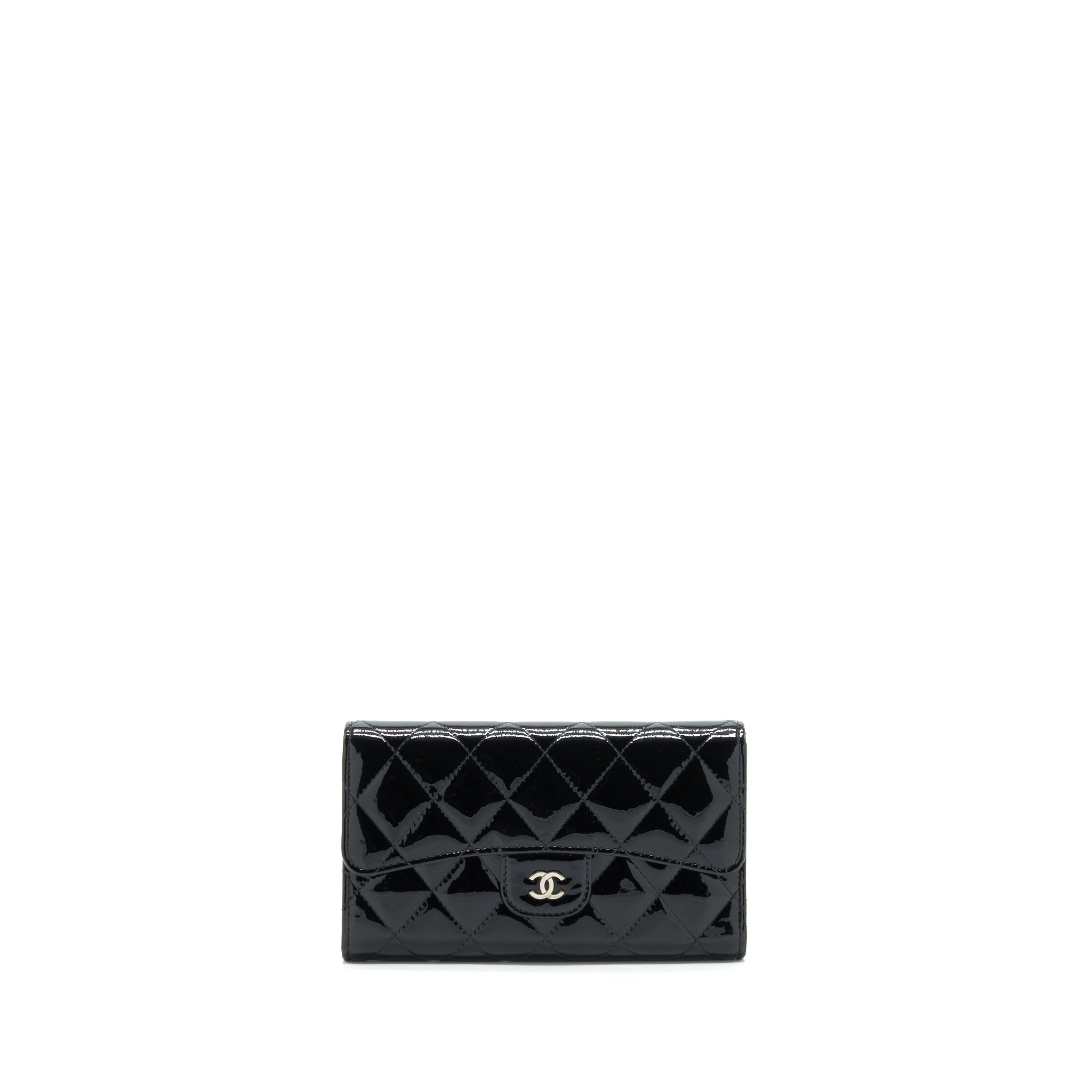 CHANEL CLASSIC FLAP LONG WALLET PATENT BLACK SHW