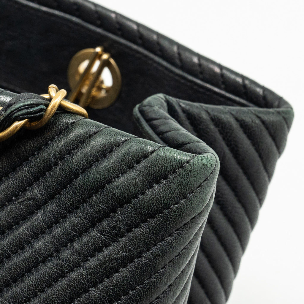 CHANEL CHEVRON SHOPPING TOTE BAG GOATSKIN BLACK GHW