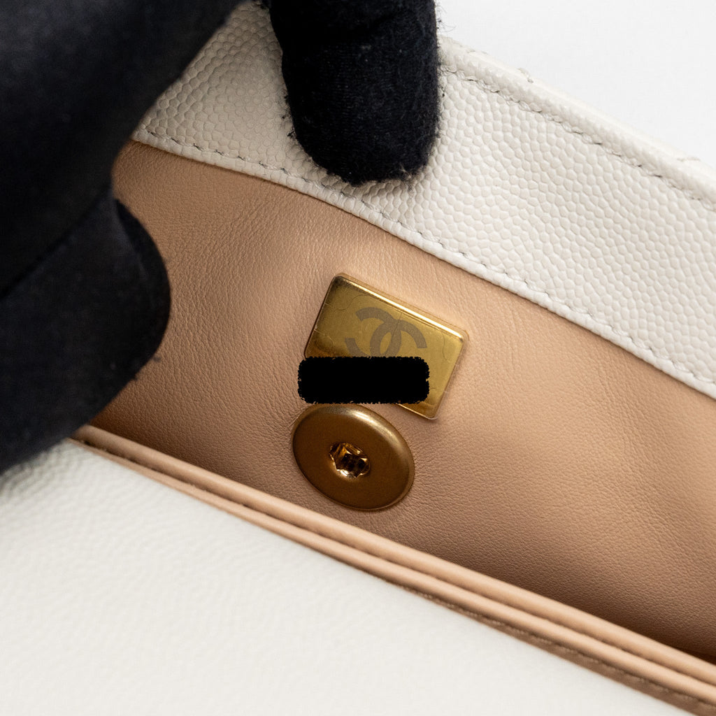 CHANEL 23P DETAILED TOP HANDLE SMALL COCO HANDLE CAVIAR WHITE GHW (MICROCHIP )