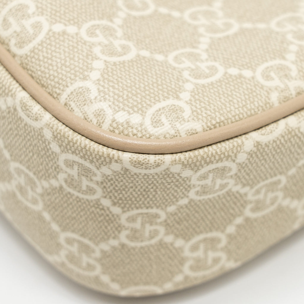 GUCCI OPHIDIA SMALL SHOULDER BAG GG SUPREME CANVAS BEIGE / WHITE GHW