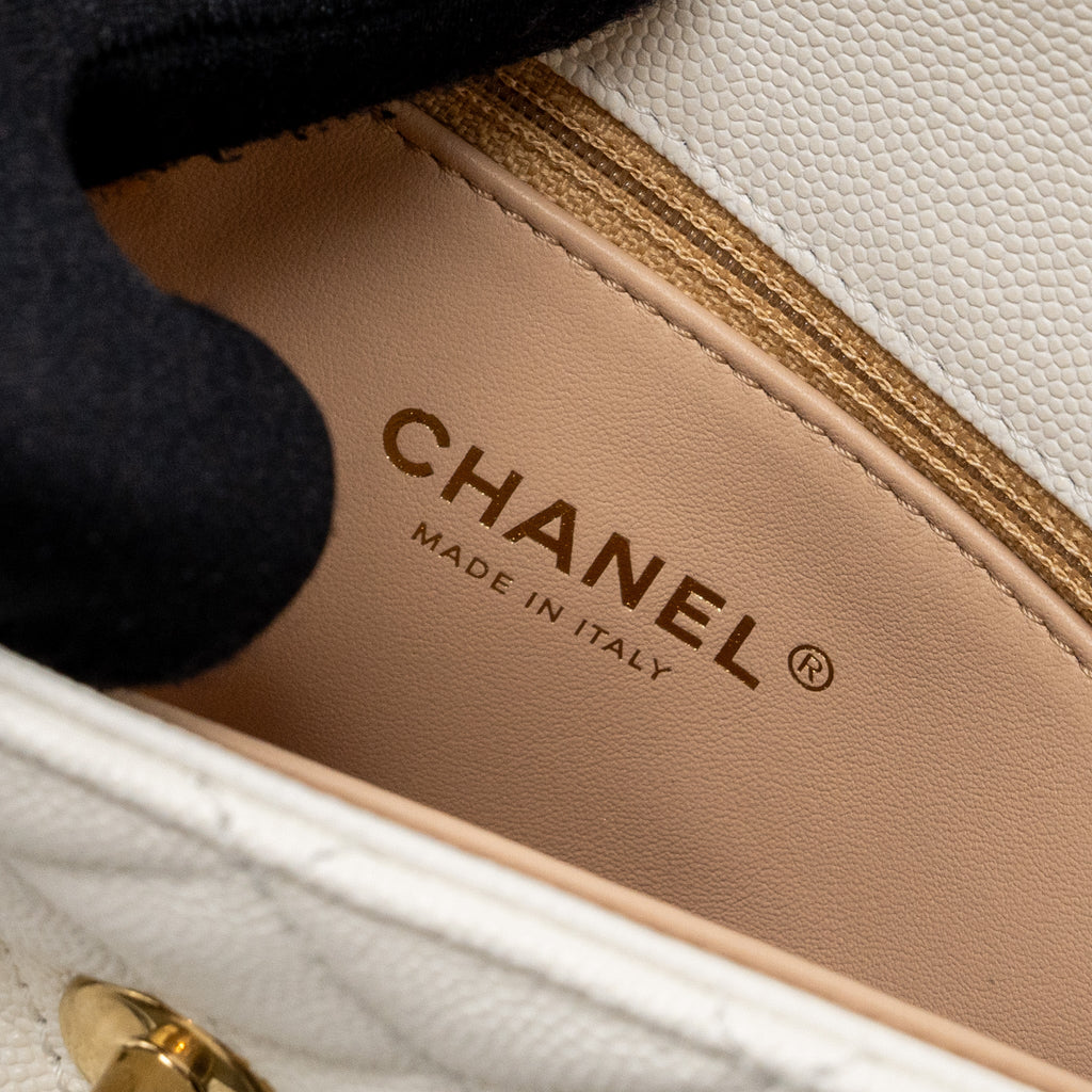 CHANEL 23P DETAILED TOP HANDLE SMALL COCO HANDLE CAVIAR WHITE GHW (MICROCHIP )