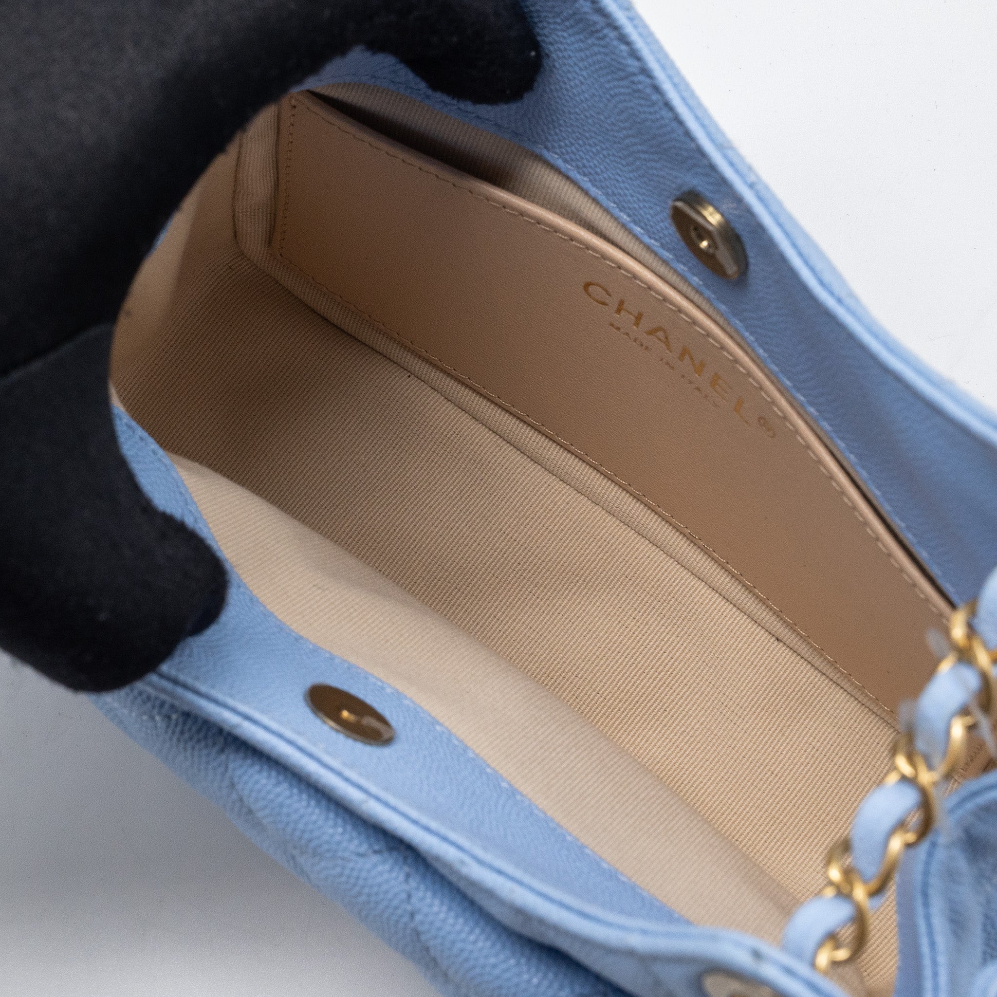 CHANEL 23C SMALL HOBO BAG CAVIAR LIGHT BLUE GHW(MICROCHIP)