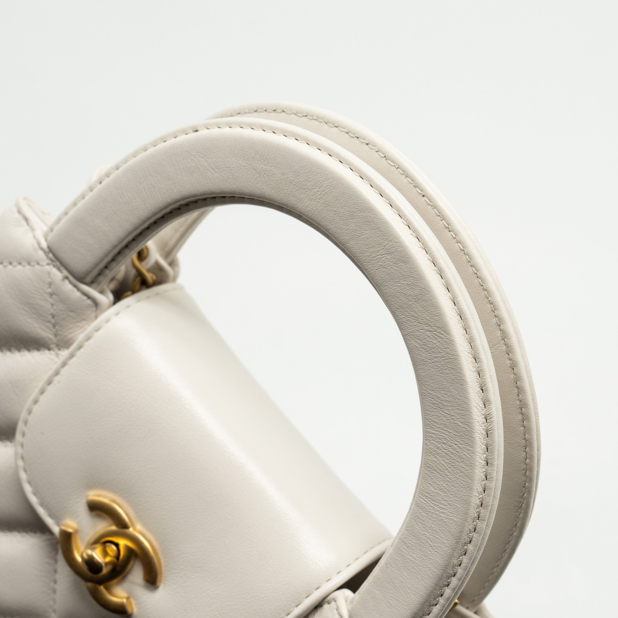 CHANEL MINI KELLY SHOPPING TOTE CALFSKIN WHITE GHW (MICROCHIP)