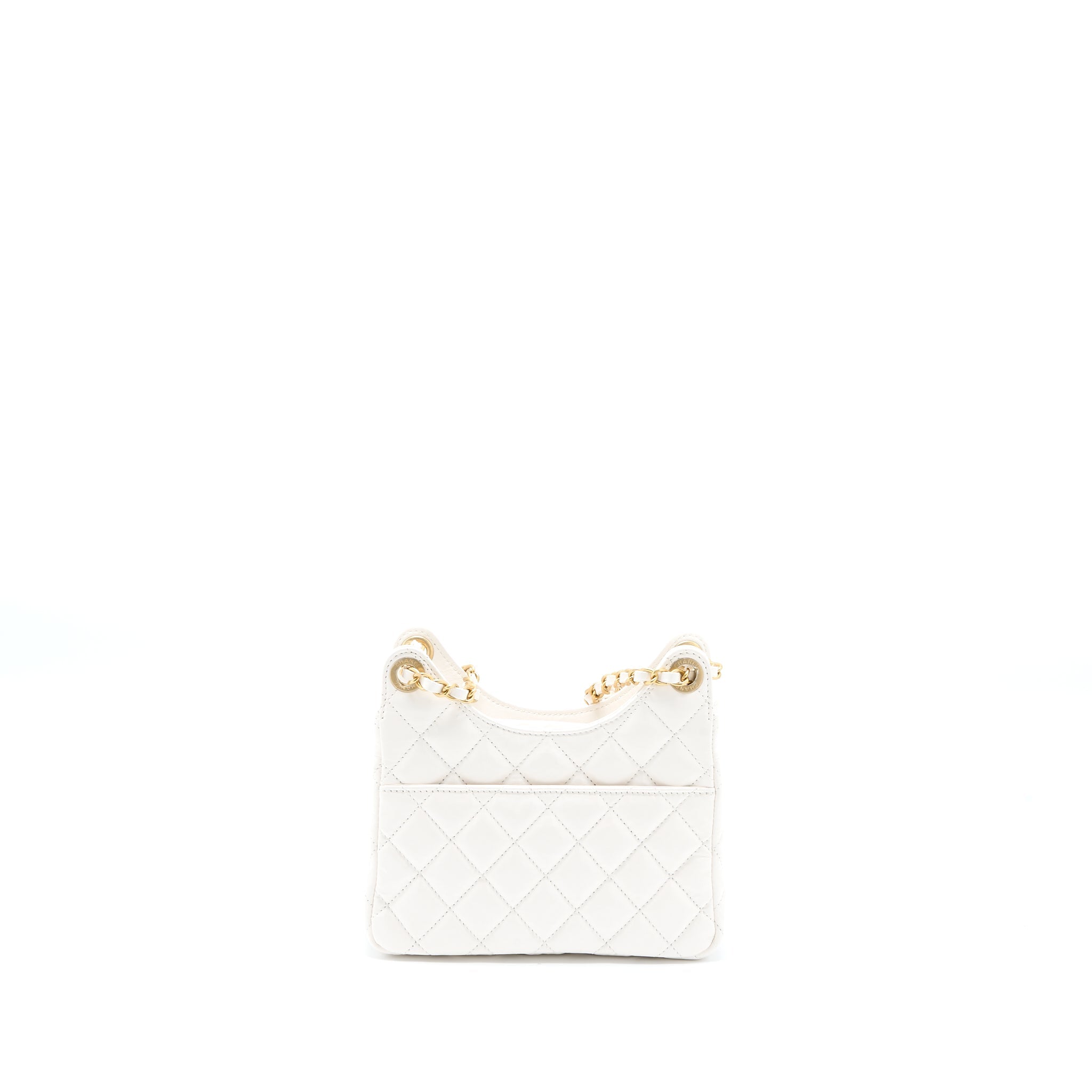 CHANEL 23C SMALL HOBO BAG SHINY CALFSKIN WHITE BRUSHED GHW (MICROCHIP)