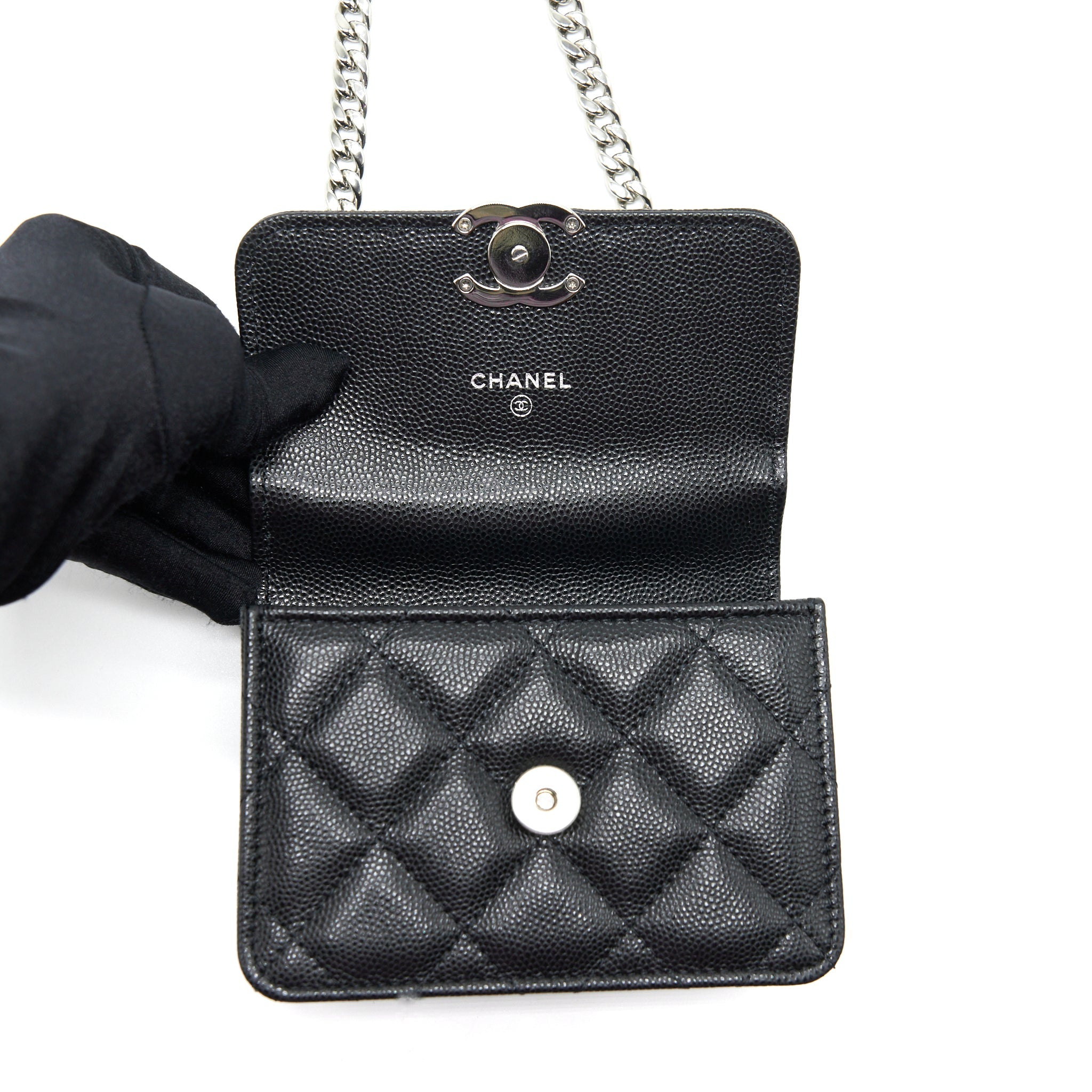 CHANEL 22S GIANT CHAIN TOP HANDLE MINI FLAP BAG CAVIAR BLACK SHW