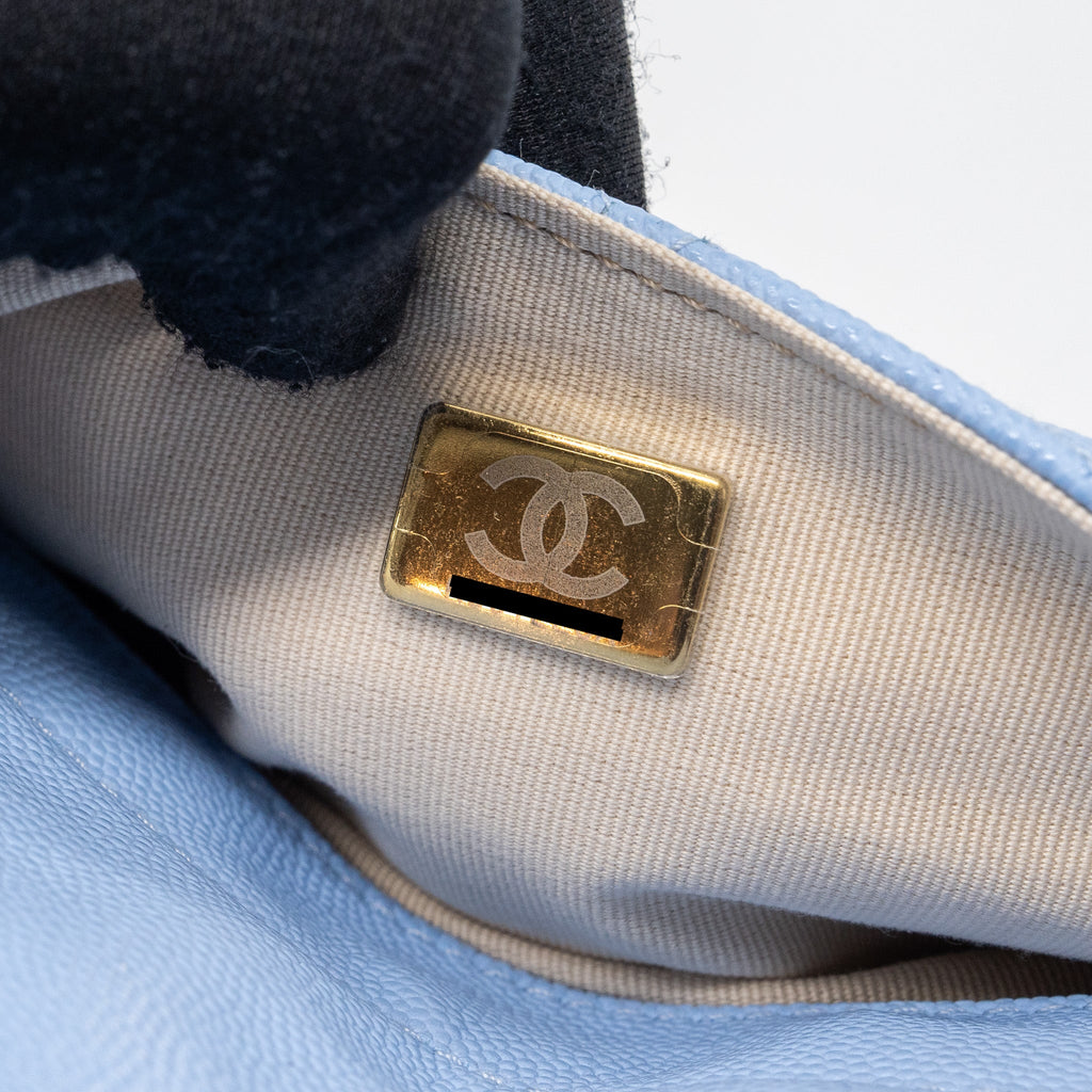 CHANEL 23C SMALL HOBO BAG CAVIAR LIGHT BLUE GHW(MICROCHIP)