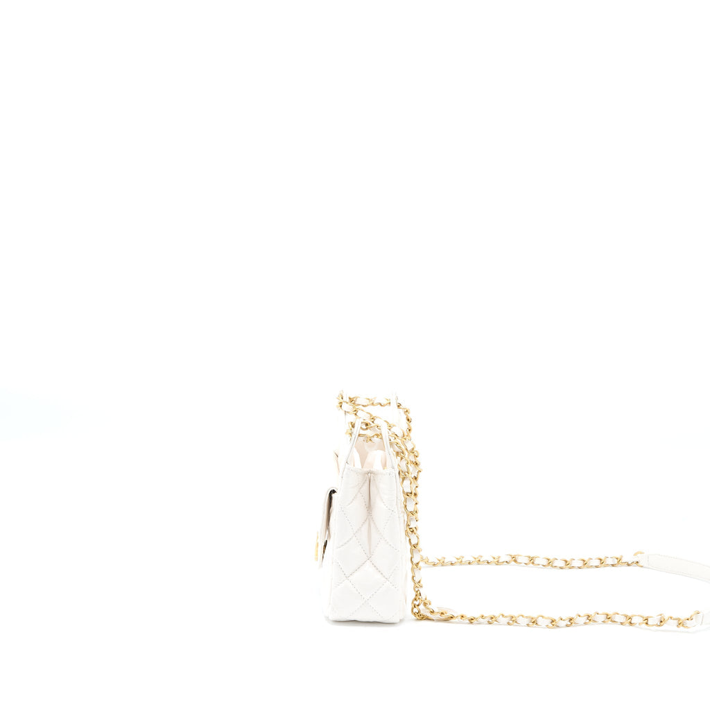 CHANEL 23C SMALL HOBO BAG SHINY CALFSKIN WHITE BRUSHED GHW (MICROCHIP)