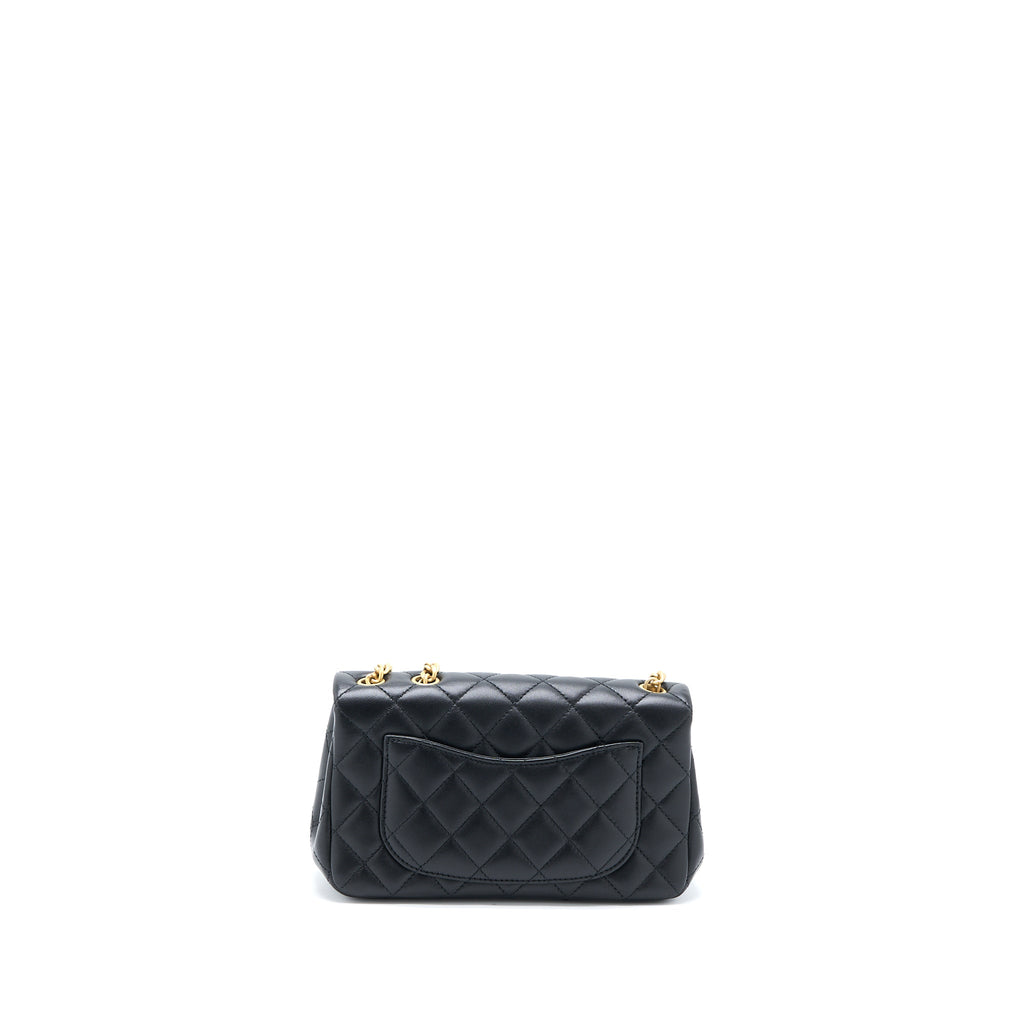 CHANEL 23S CAMELLIA CHAIN MINI RECTANGULAR LAMBSKIN BLACK BRUSHED GHW (MICROCHIP)