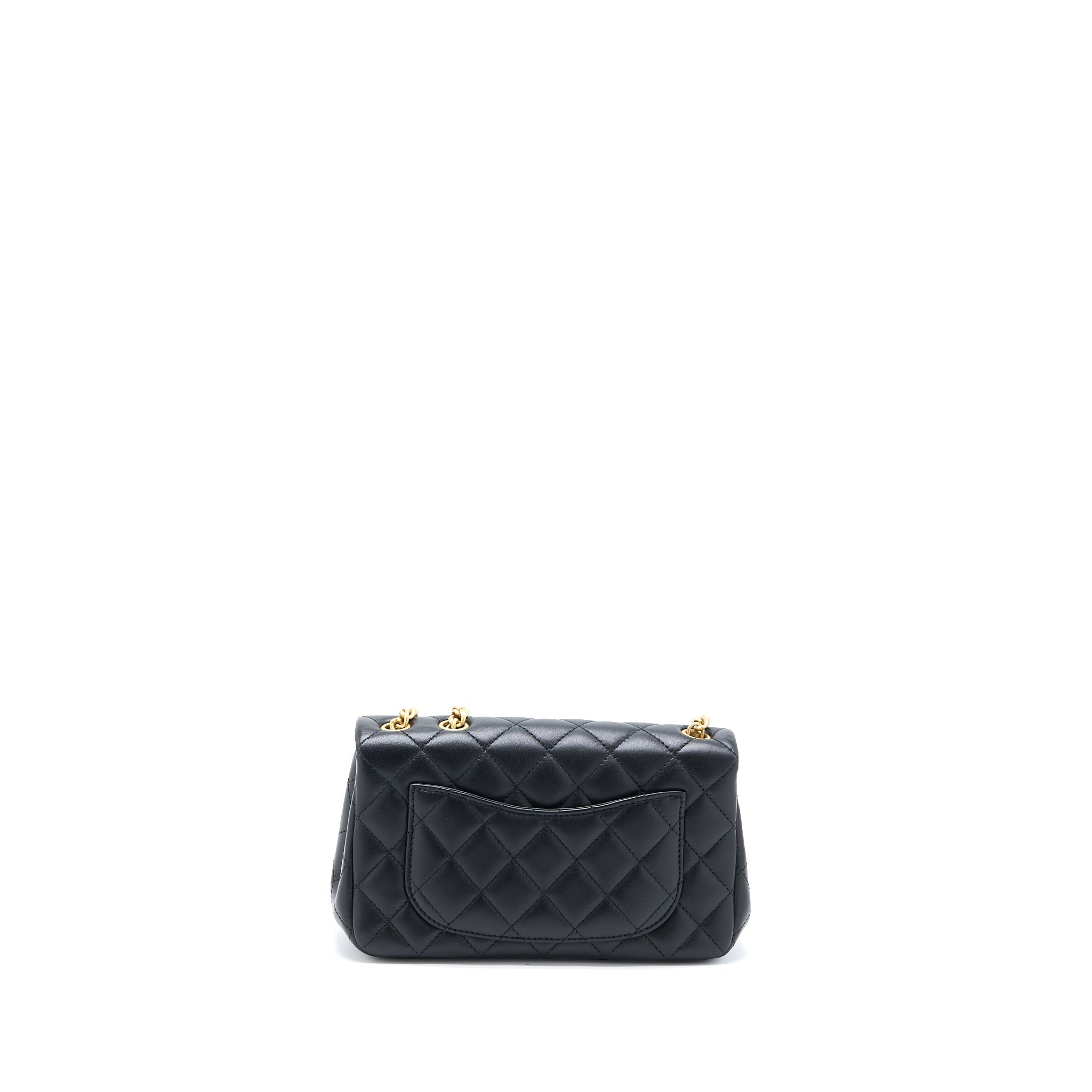 CHANEL 23S CAMELLIA CHAIN MINI RECTANGULAR LAMBSKIN BLACK BRUSHED GHW (MICROCHIP)