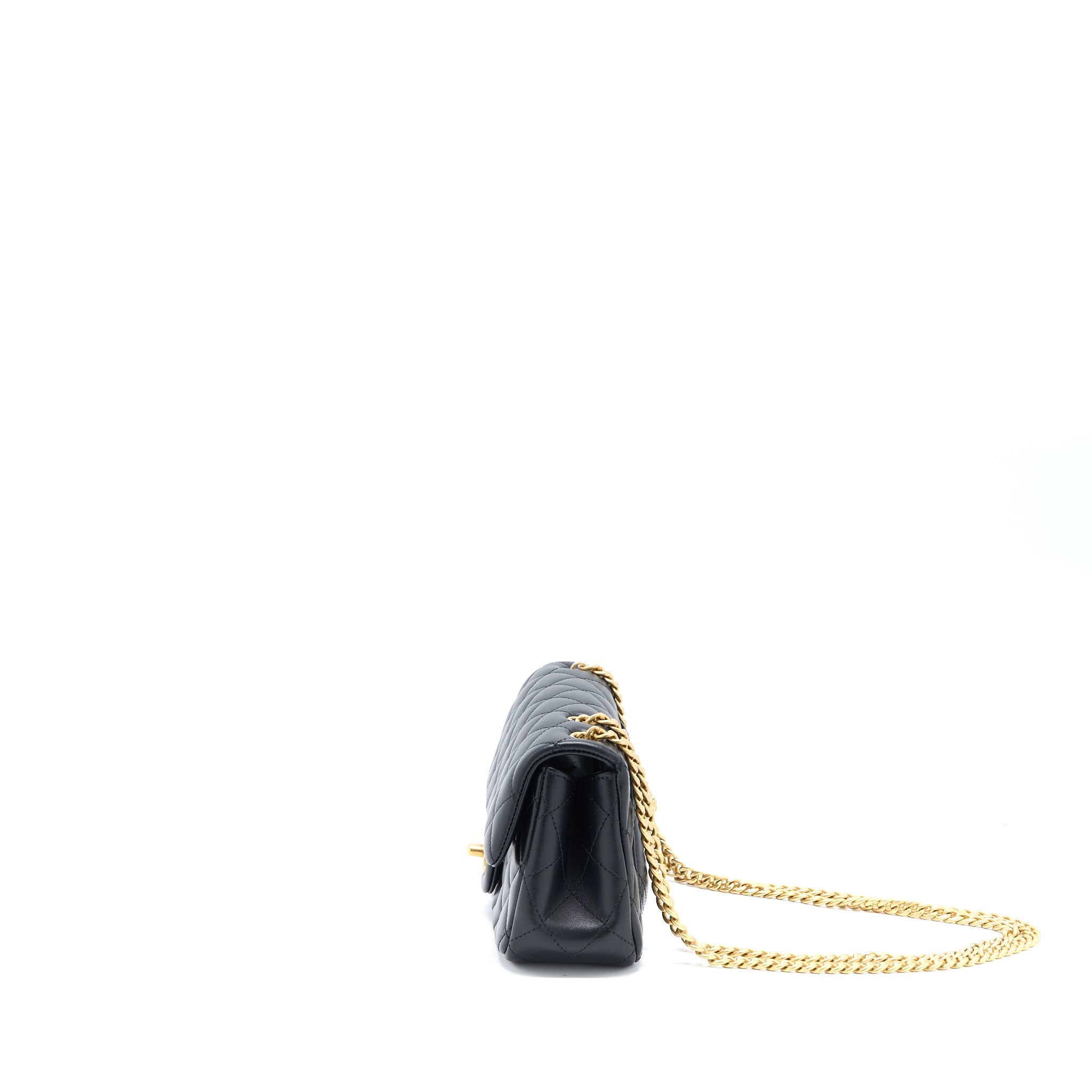 CHANEL 23S CAMELLIA CHAIN MINI RECTANGULAR LAMBSKIN BLACK BRUSHED GHW (MICROCHIP)