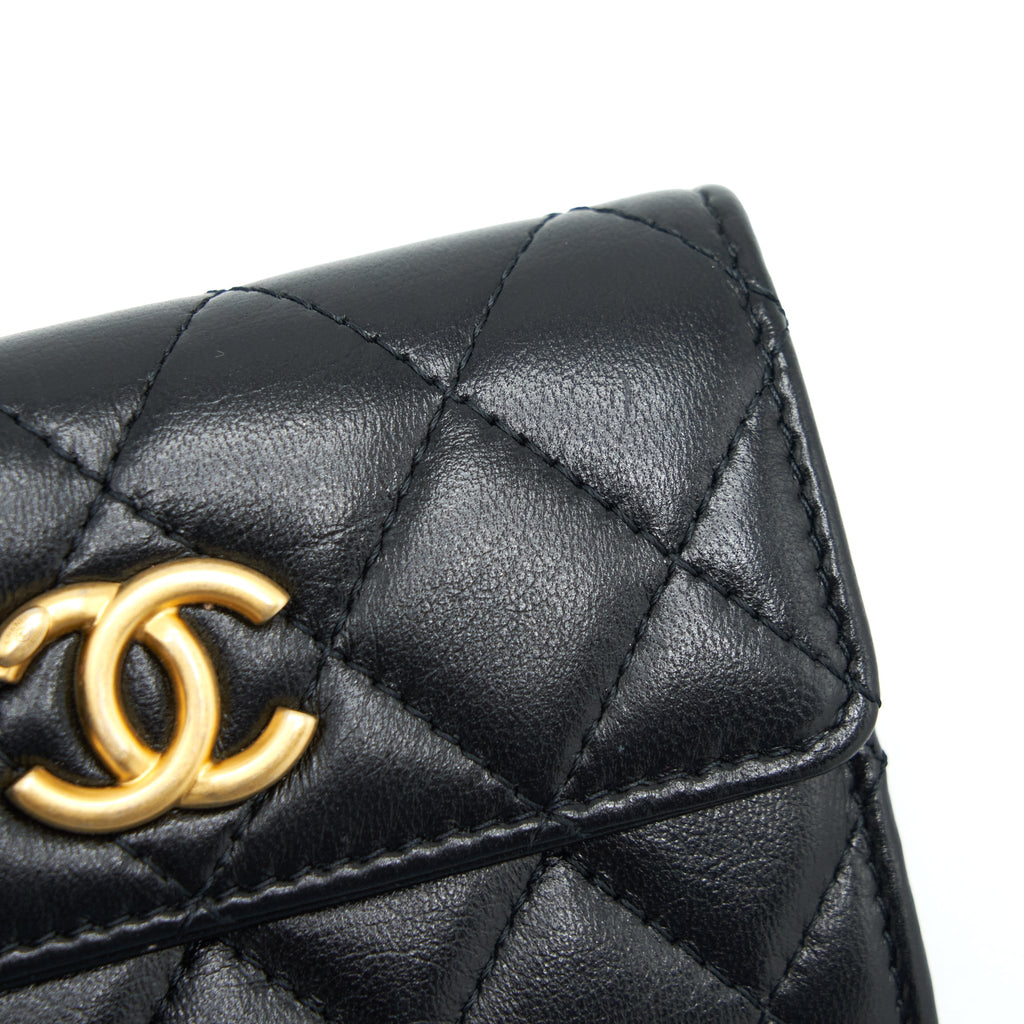 CHANEL QUILTED MINI FLAP CARD HOLDER LAMBSKIN BLACK GHW