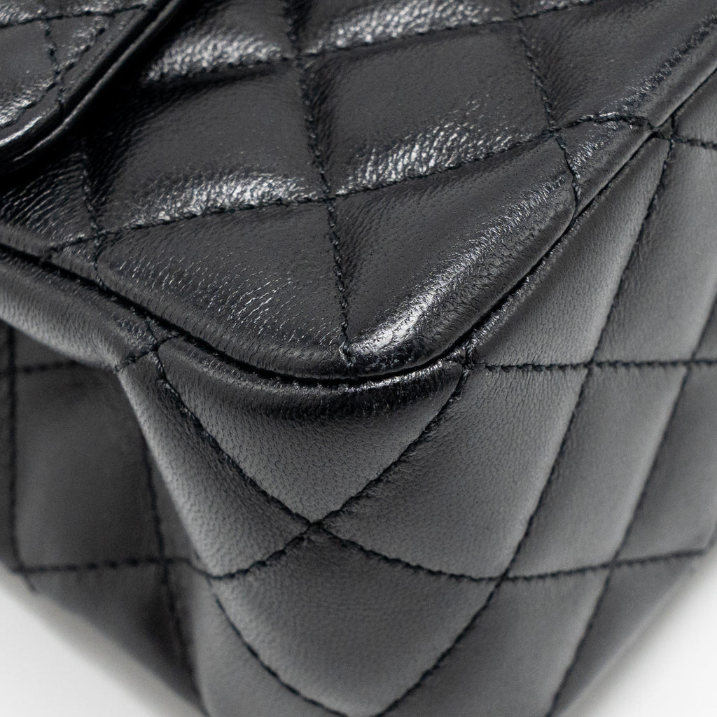CHANEL 23A CRYSTAL TOP HANDLE FLAP BAG SHINY LAMBSKIN BLACK LGHW(MICROCHIP)