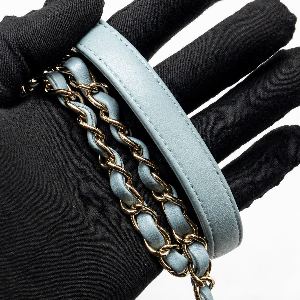 CHANEL TOP HANDLE TRENDY CC FLAP BAG CHEVRON LAMBSKIN BLUE LGHW