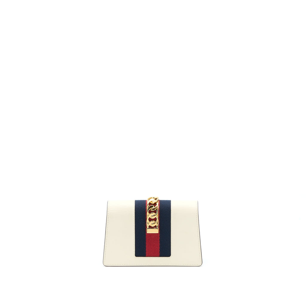 GUCCI SYLVIE MINI CHAIN BAG CALFSKIN WHITE GHW