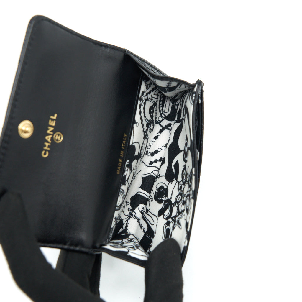 CHANEL QUILTED MINI FLAP CARD HOLDER LAMBSKIN BLACK GHW