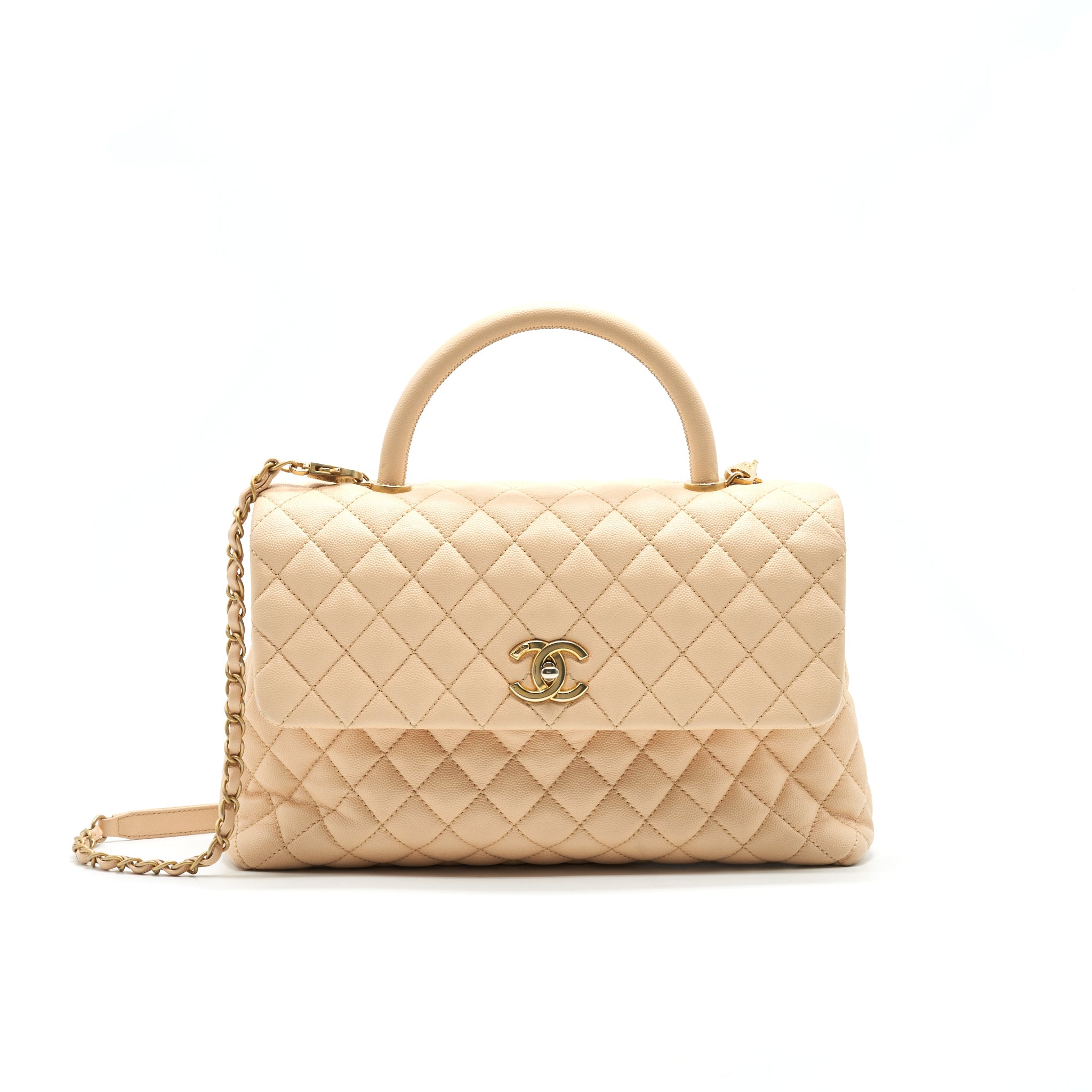 CHANEL CAVIER LARGE COCO HANDLE FLAP BAG BEIGE GHW