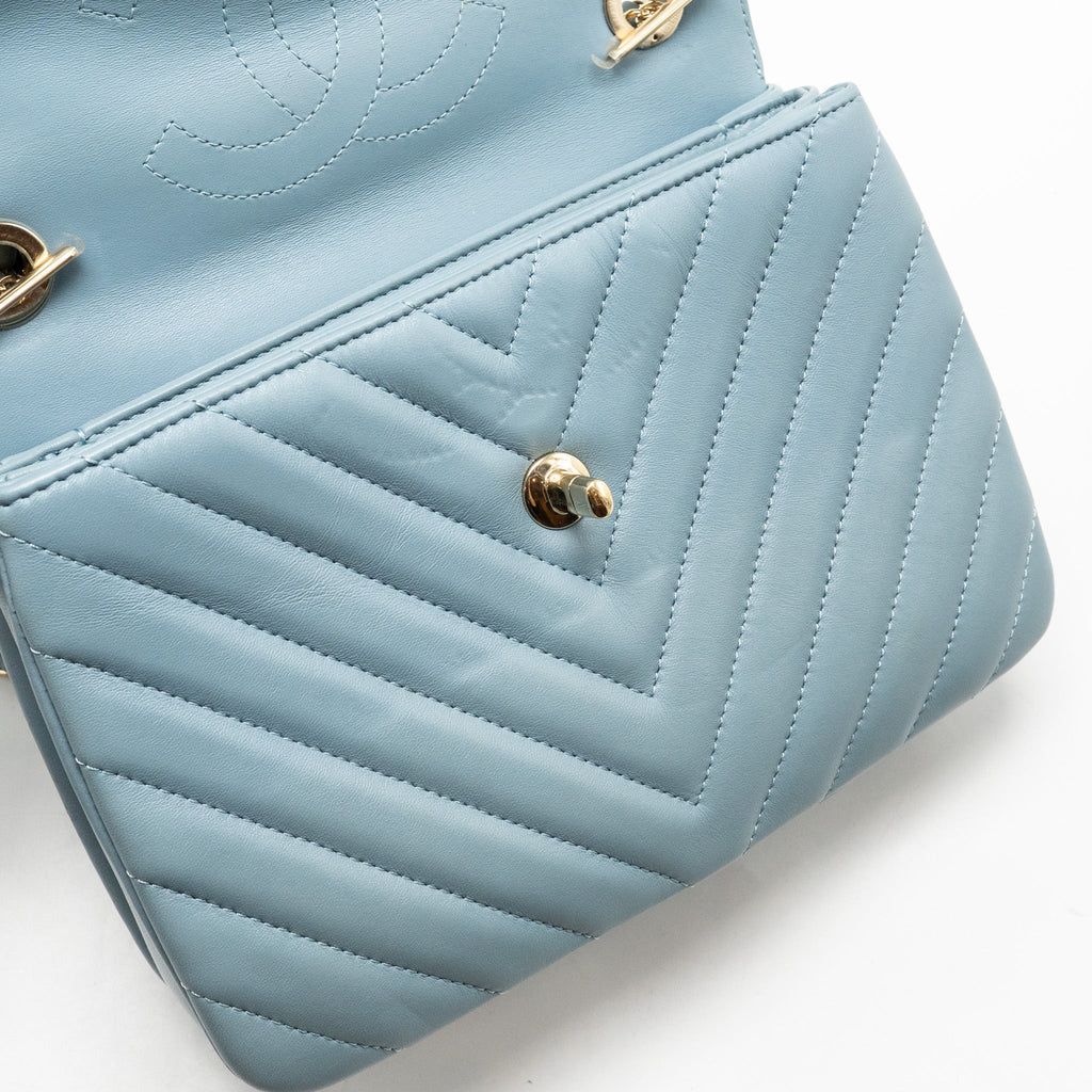 CHANEL TOP HANDLE TRENDY CC FLAP BAG CHEVRON LAMBSKIN BLUE LGHW