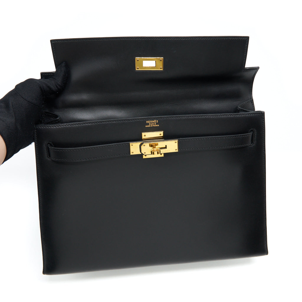 HERMES KELLY 32 BOX LEATHER BLACK GHW