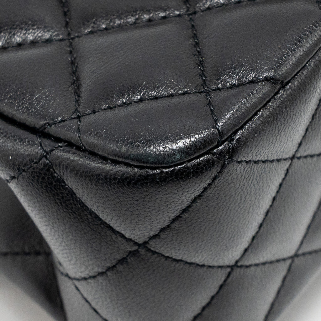 CHANEL 23A CRYSTAL TOP HANDLE FLAP BAG SHINY LAMBSKIN BLACK LGHW(MICROCHIP)