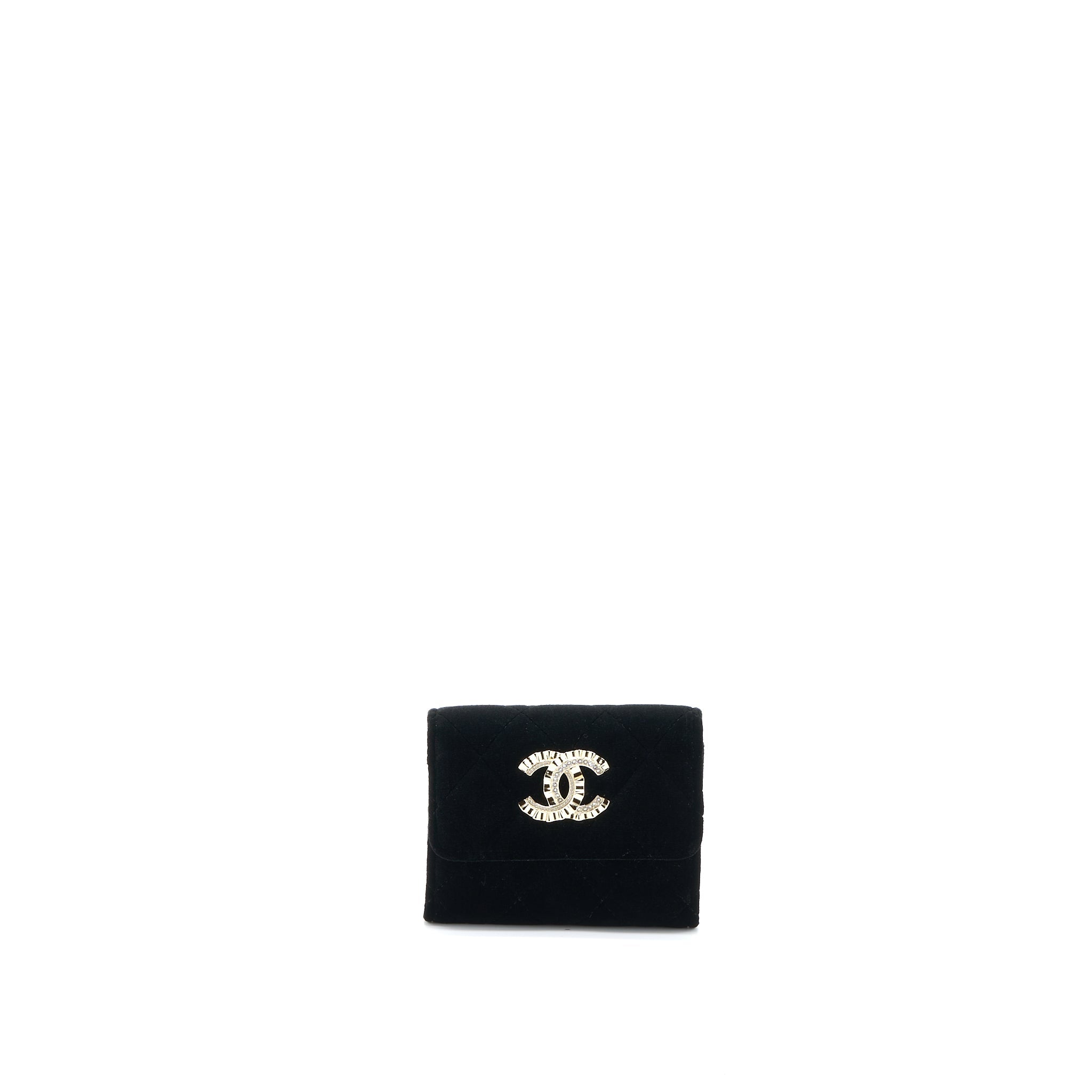 CHANEL 21A FLAP CARD HOLDER VELVET BLACK LGHW