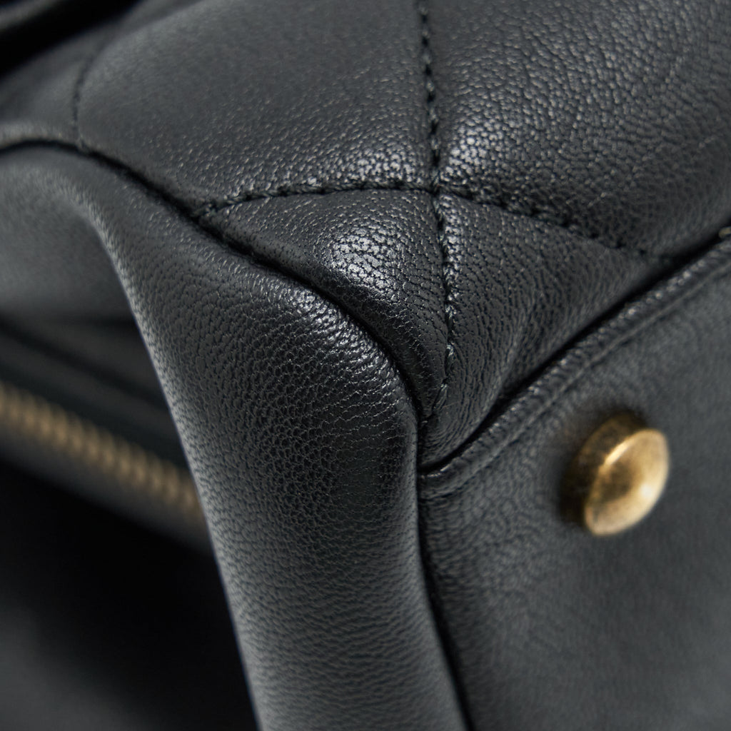 CHANEL LARGE FLAP BAG CALFSKIN BLACK RUTHENIUM GOLD HARDWARE