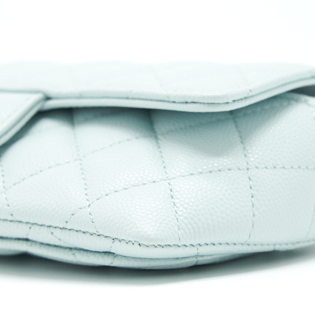CHANEL GLASSES CASE WITH CHAIN CAVIAR LIGHT BLUE SHW