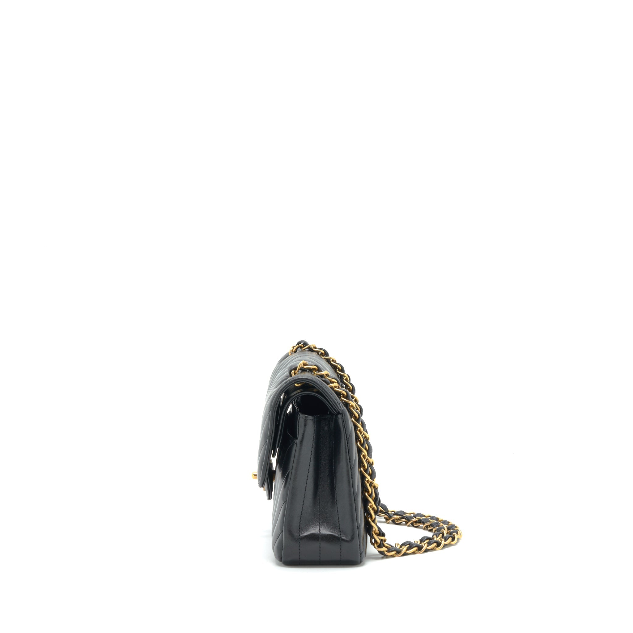 CHANEL SMALL CLASSIC DOUBLE FLAP BAG CHEVRON LAMBSKIN BLACK GHW