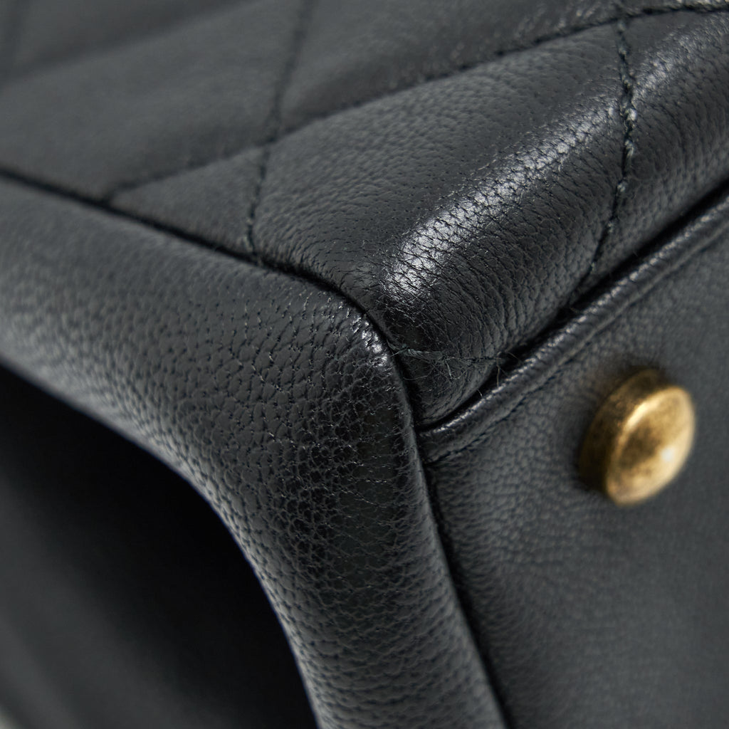 CHANEL LARGE FLAP BAG CALFSKIN BLACK RUTHENIUM GOLD HARDWARE