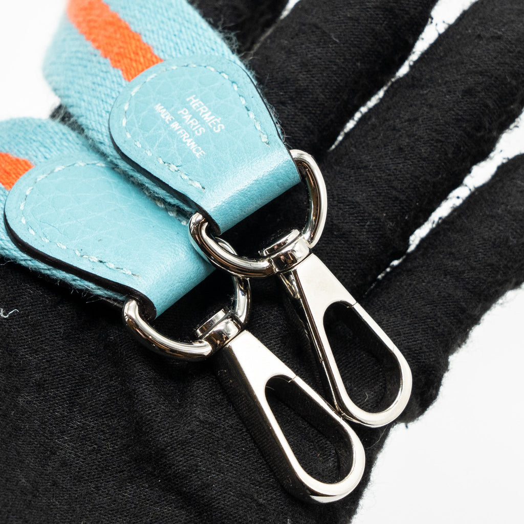 HERMES MINI EVELYNE CLEMENCE BLUE SAINT CYR WITH MULTICOLOR STRAP SHW