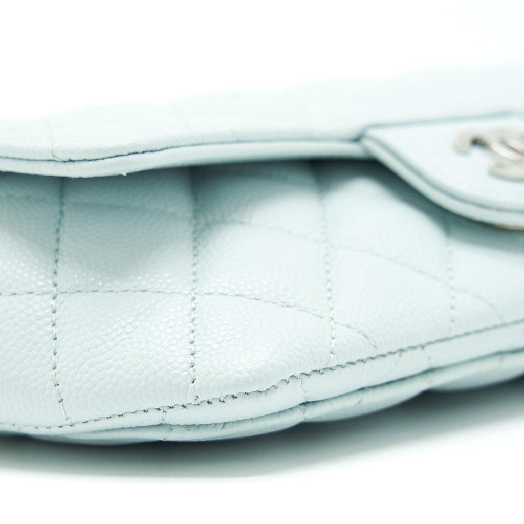 CHANEL GLASSES CASE WITH CHAIN CAVIAR LIGHT BLUE SHW