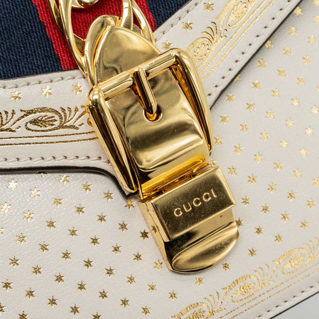 GUCCI SYLVIE TOP HANDLE BAG LIMITED EDITION LEATHER WHITE GHW