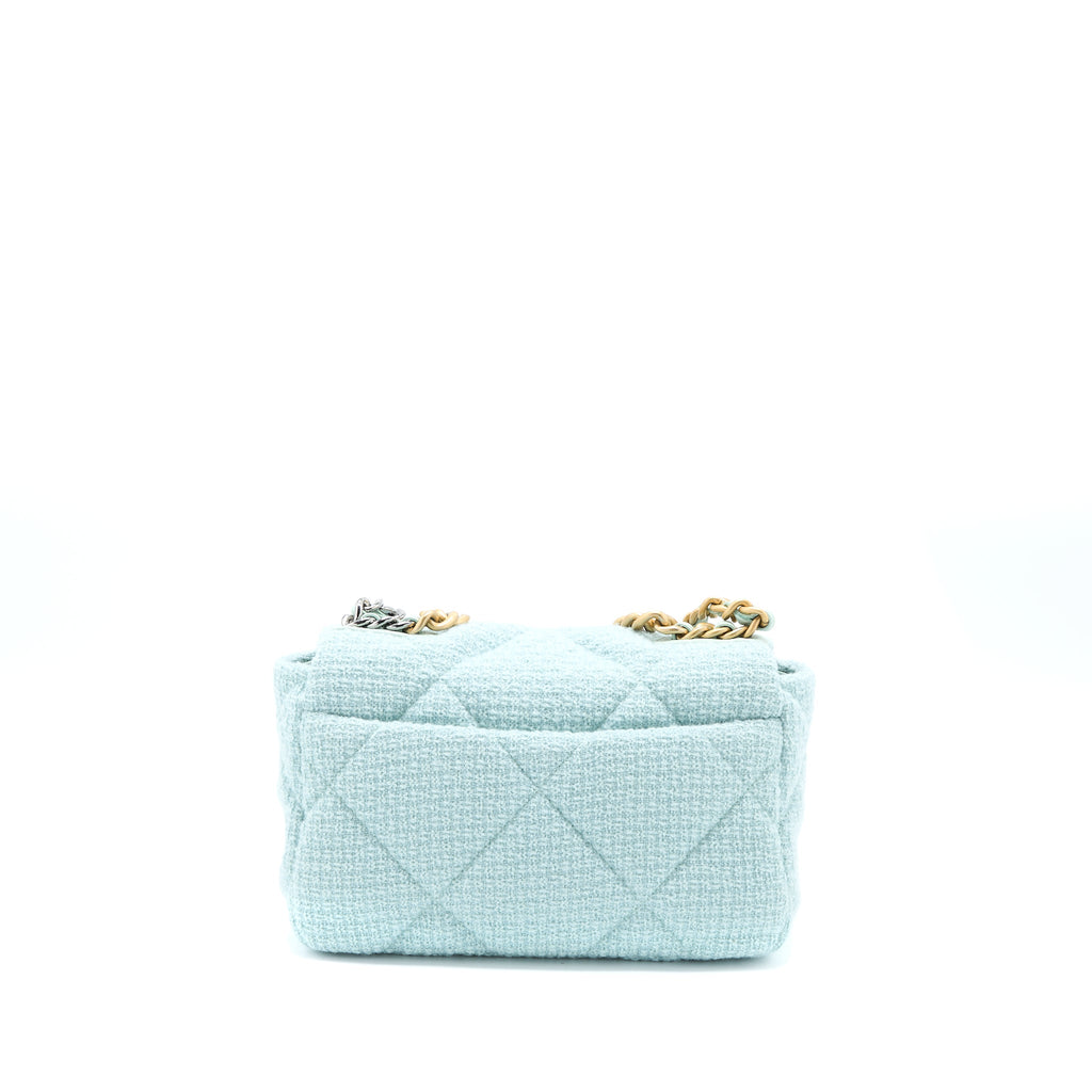 CHANEL 22B SMALL 19 BAG TWEED LIGHT GREEN MULTICOLOUR HARDWARE (MICORCHIP)