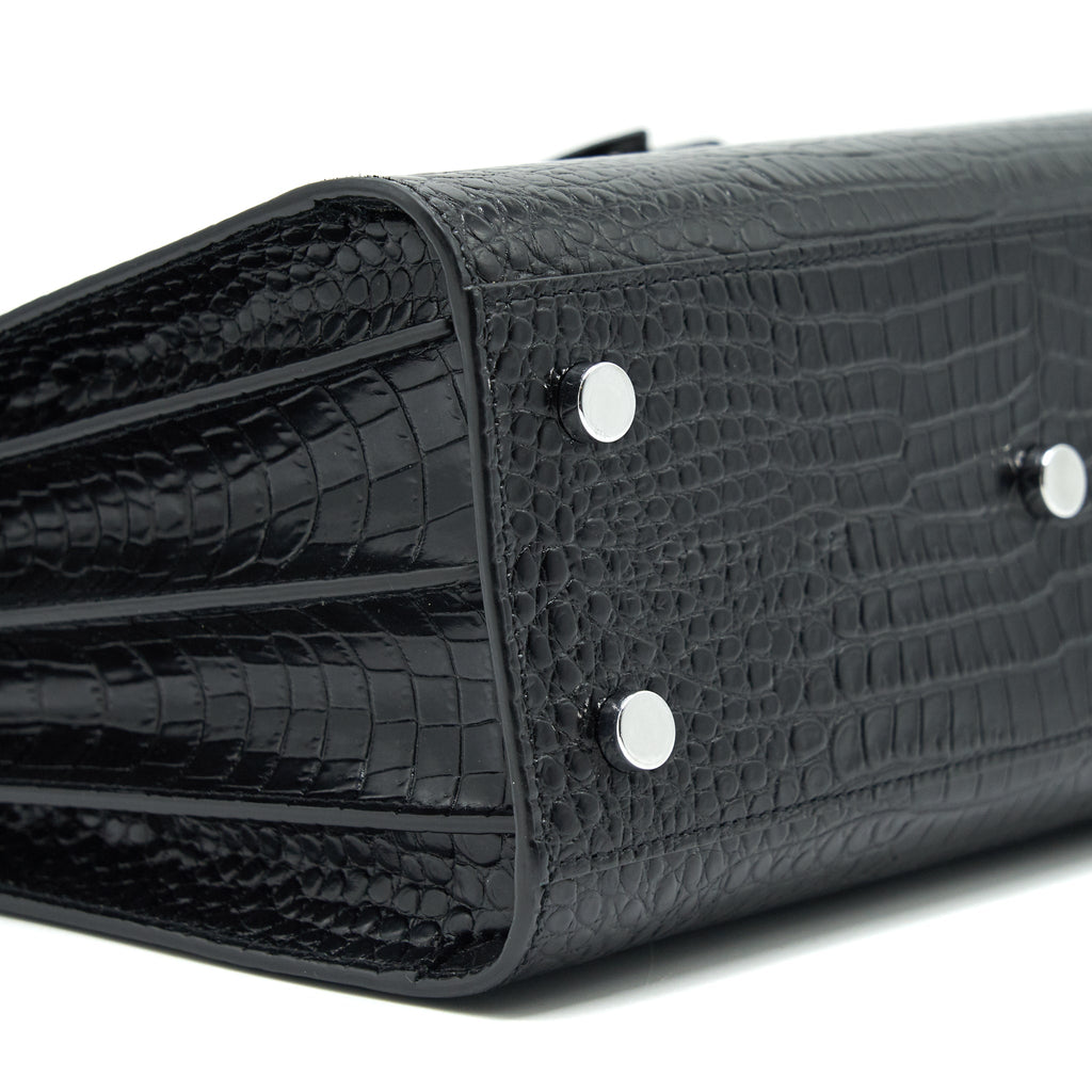 SAINT LAURENT SAC DE JOUR BABY IN CROC EMBOSSED LEATHER BLACK SHW
