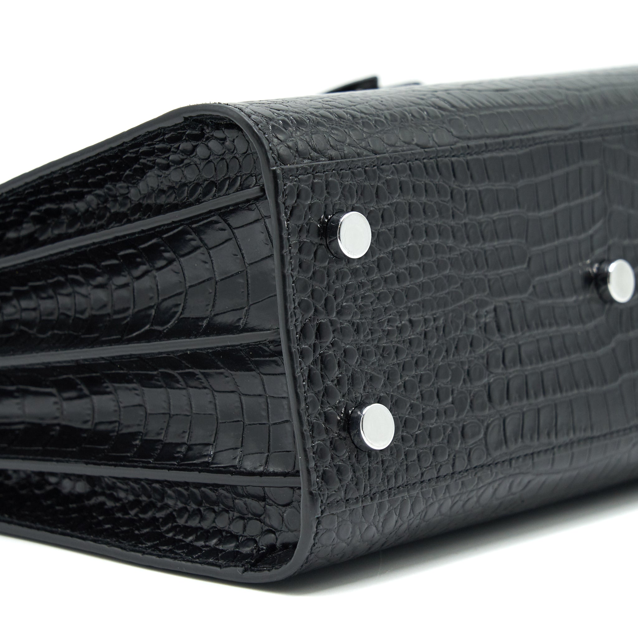 SAINT LAURENT SAC DE JOUR BABY IN CROC EMBOSSED LEATHER BLACK SHW