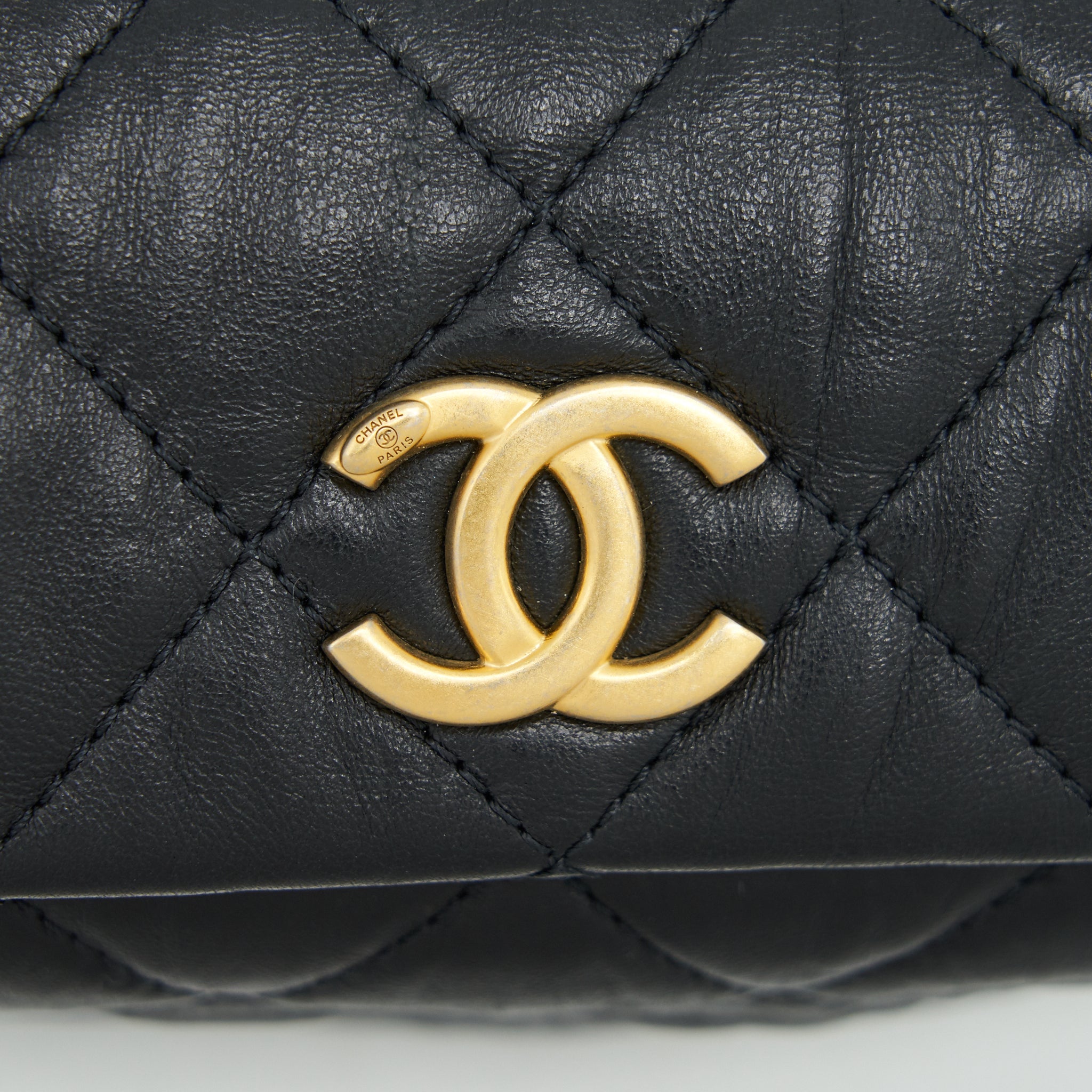 CHANEL SMALL CC WRAPPED STRAP BAG LAMBSKIN BLACK IN CRUMPLED GHW