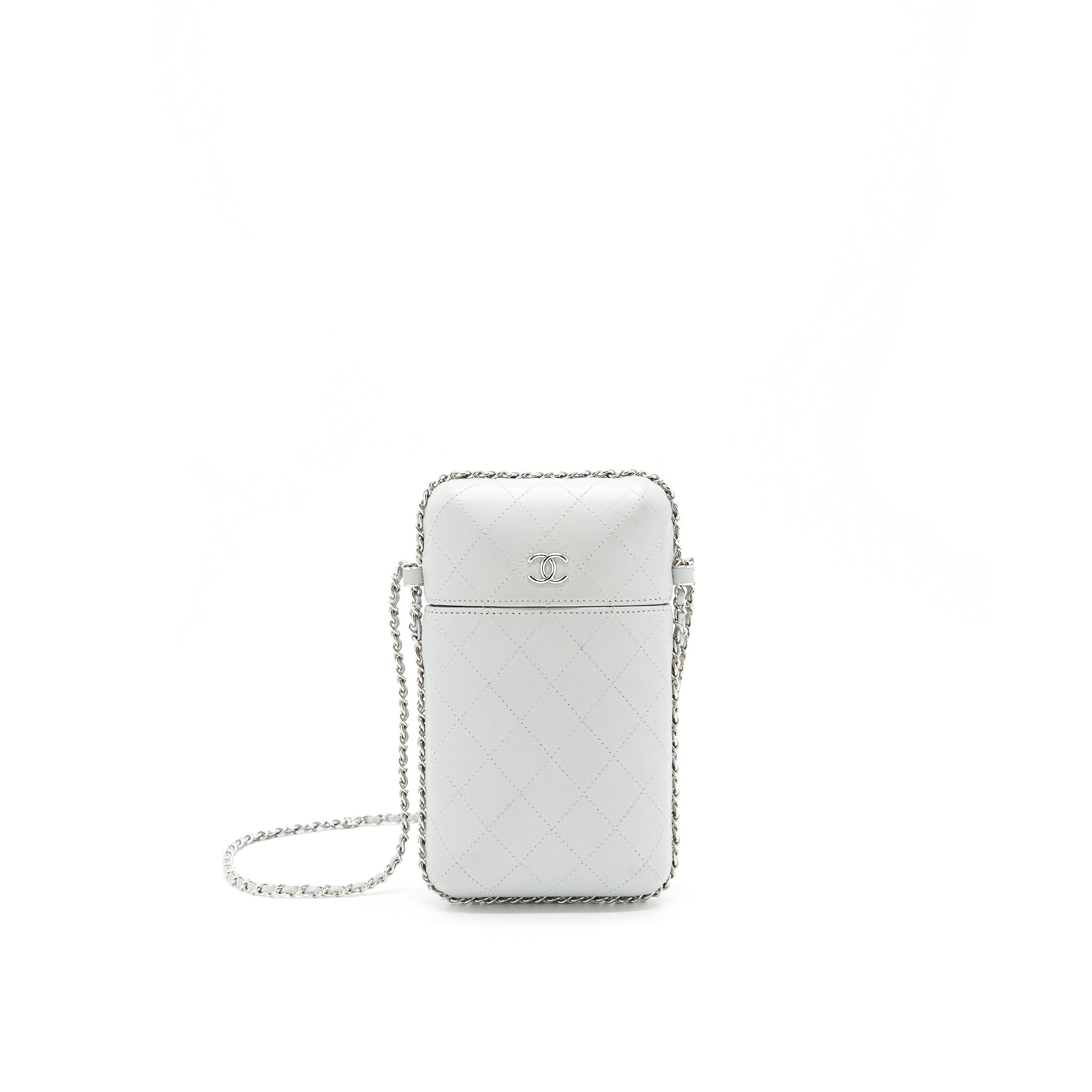 CHANEL GREY VANITY CASE FOR PHONE WITH CHAIN