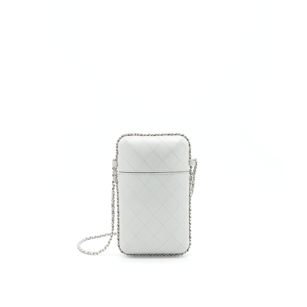 CHANEL GREY VANITY CASE FOR PHONE WITH CHAIN