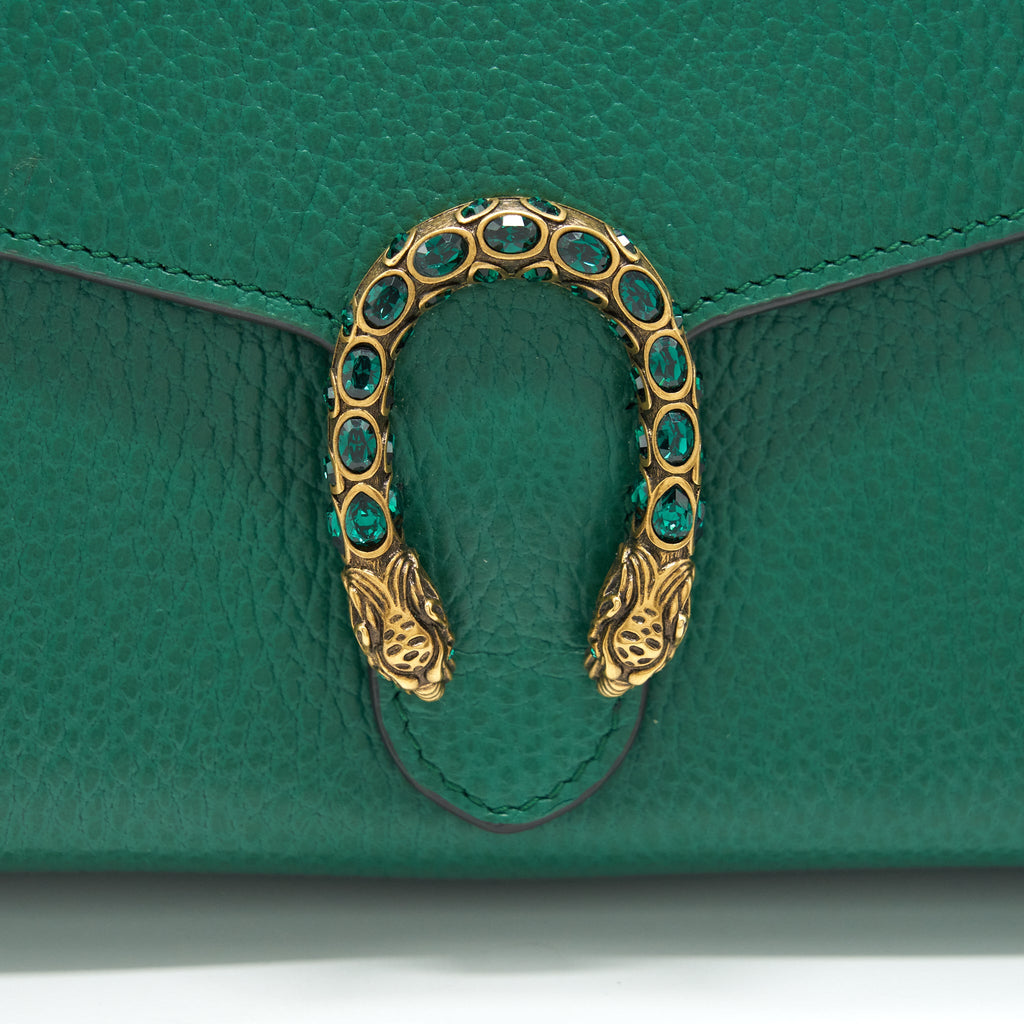 GUCCI DIONYSUS MINI CHAIN BAG GREEN WITH GOLD AND SILVER HARDWARE