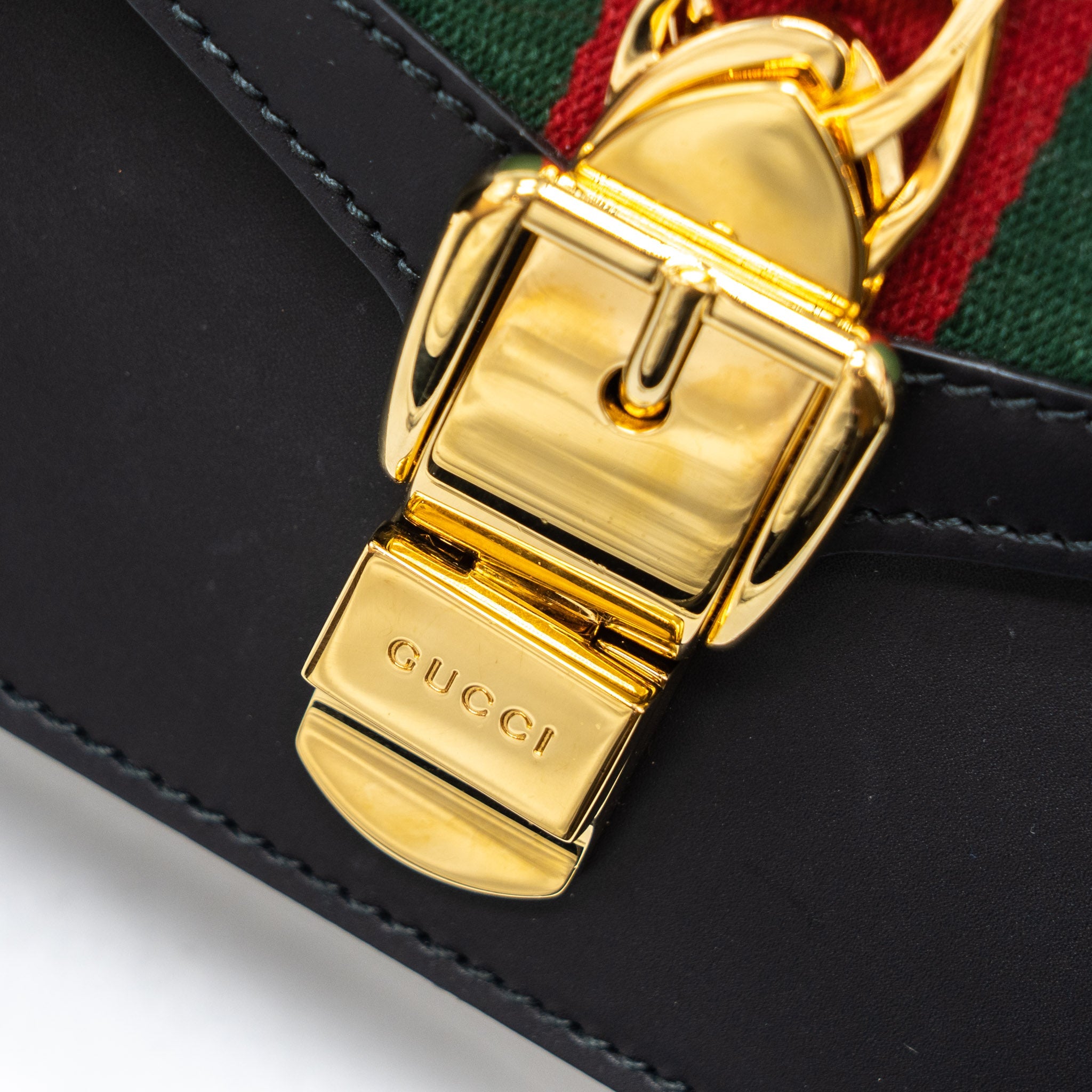 GUCCI MINI SYLVIE CHAIN BAG CALFSKIN BLACK GHW