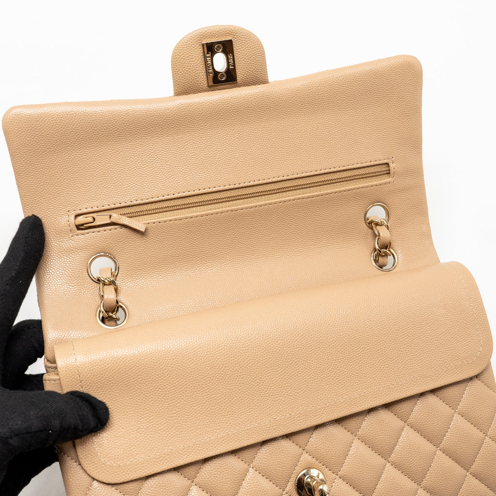 CHANEL MEDIUM CLASSIC DOUBLE FLAP BAG CAVIAR DARK BEIGE LGHW