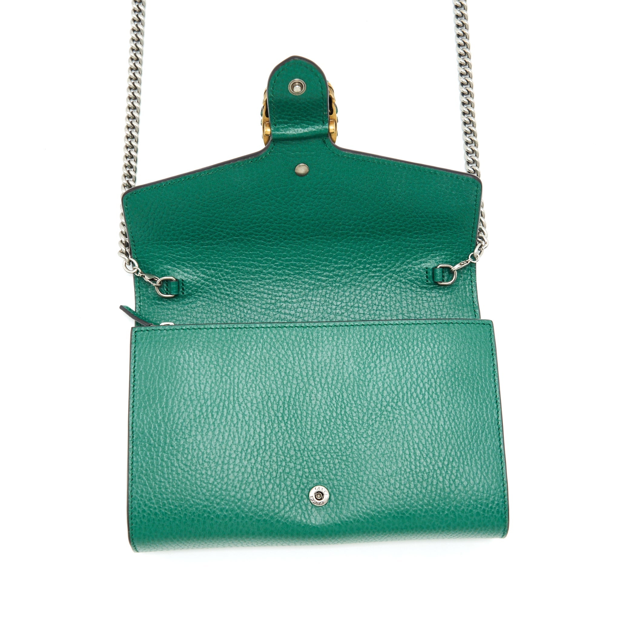 GUCCI DIONYSUS MINI CHAIN BAG GREEN WITH GOLD AND SILVER HARDWARE