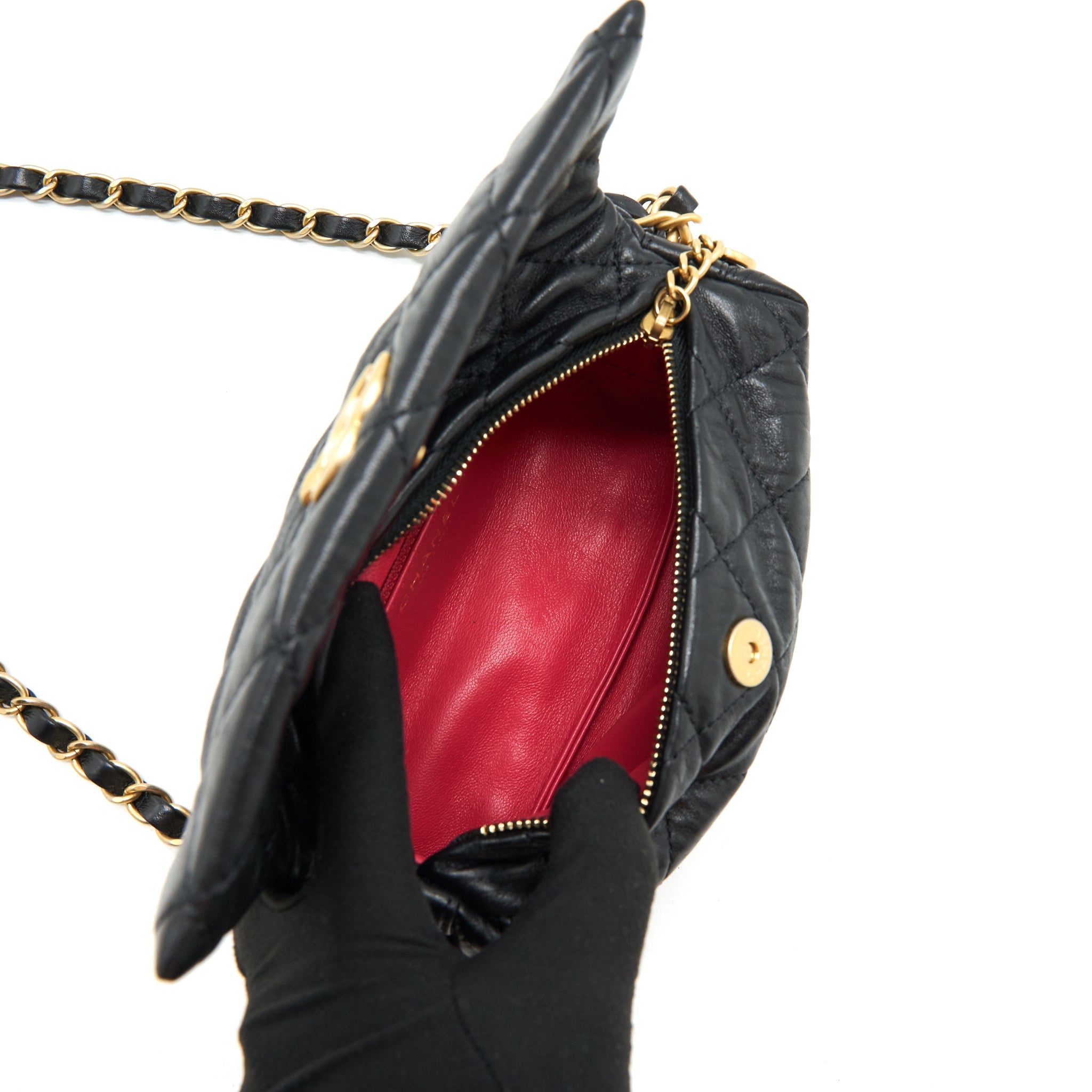 CHANEL SMALL CC WRAPPED STRAP BAG LAMBSKIN BLACK IN CRUMPLED GHW