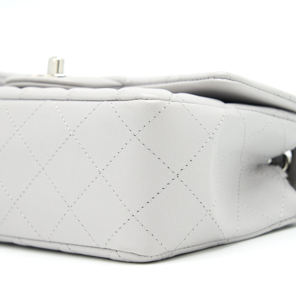 CHANEL MINI RECTANGULAR FLAP BAG LAMBSKIN LIGHT GREY SHW