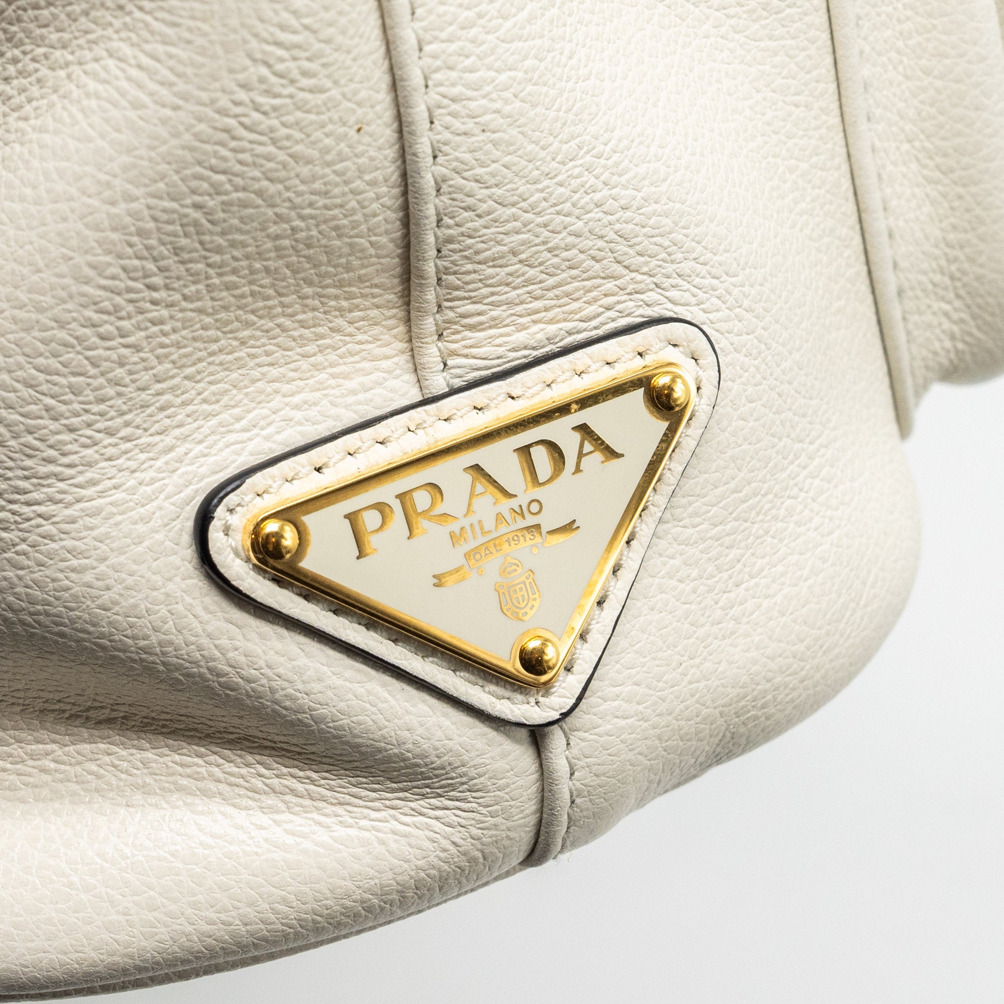PRADA DRAWSTRING BUCKET BAG CALFSKIN WHITE GHW