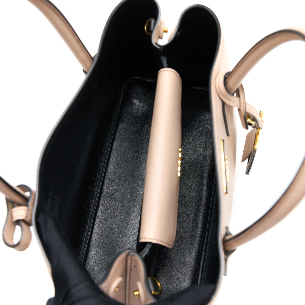 PRADA SAFFIANO CUIR TOTE BAG CALFSKIN CAMMEO/NERO GHW