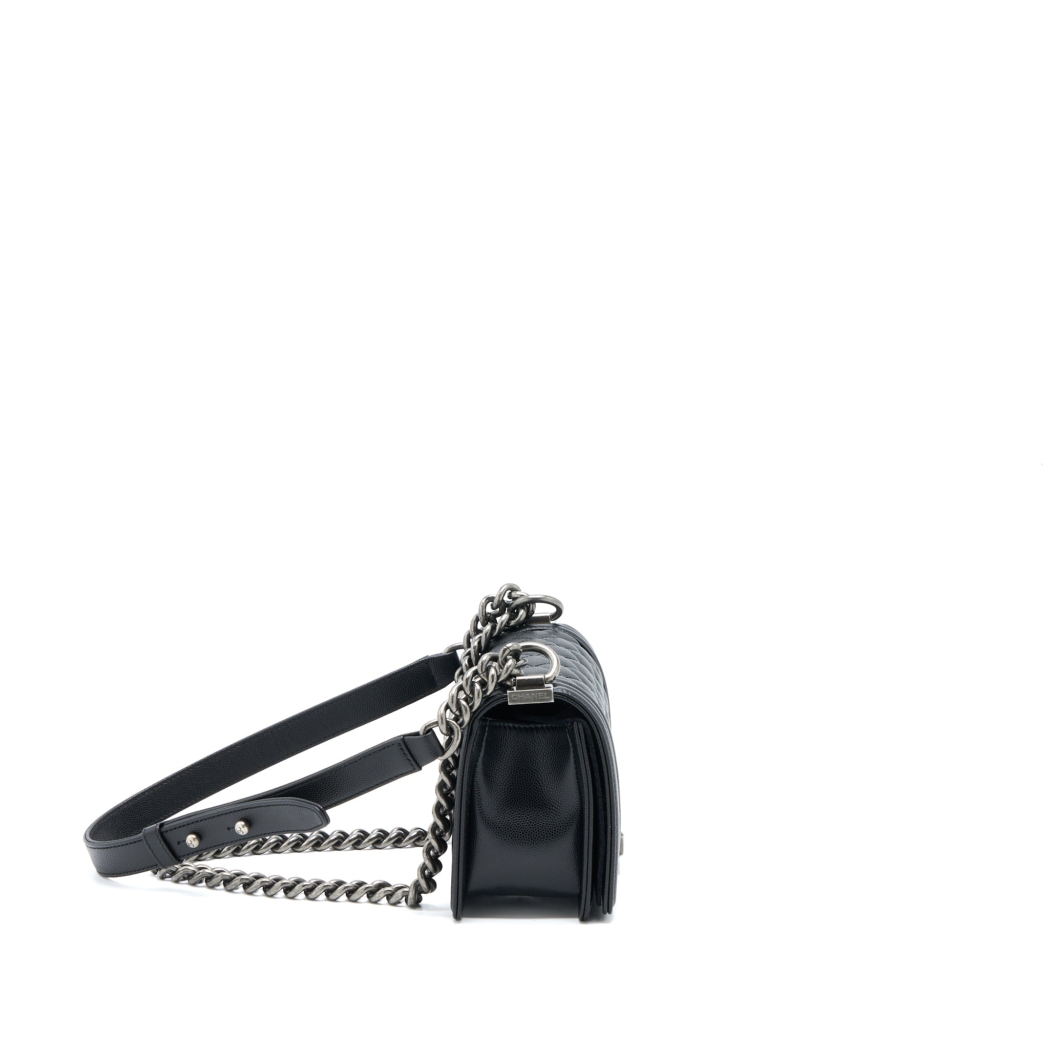 CHANEL SMALL BOY BAG CAVIAR BLACK RUTHENIUM SHW (MICROCHIP)