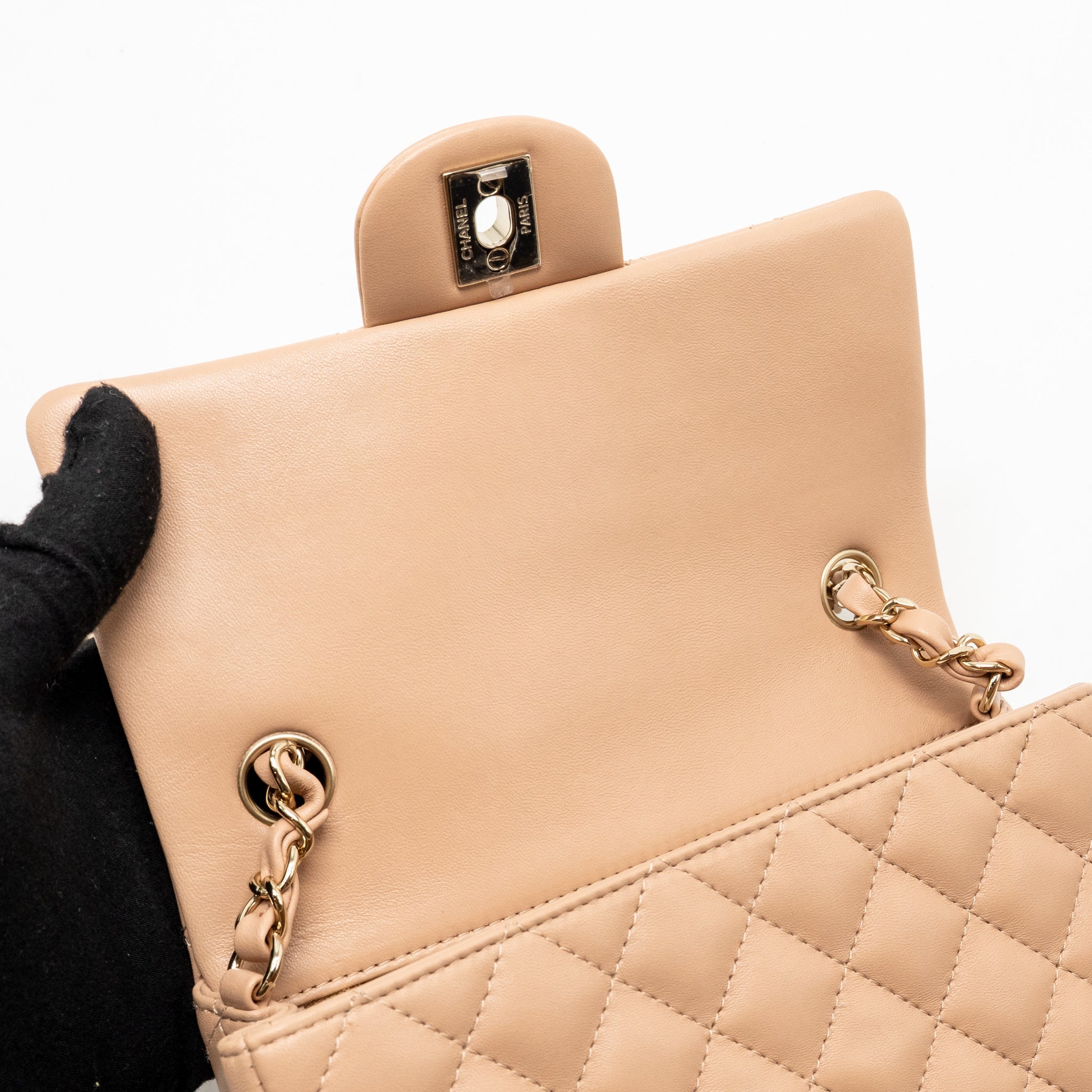 CHANEL MINI RECTANGULAR FLAP BAG LAMBSKIN DARK BEIGE LGHW (MICROCHIP)