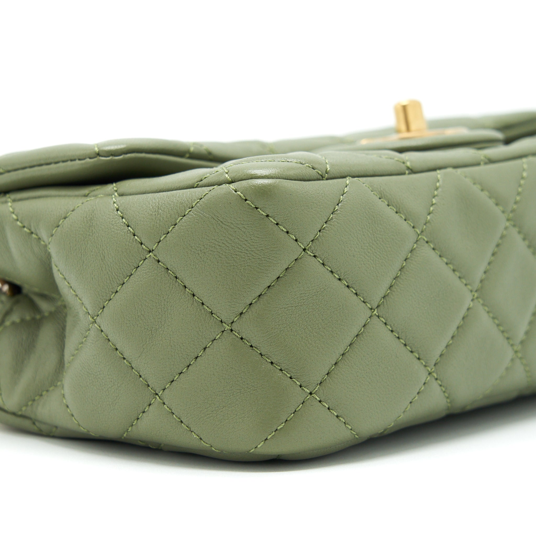 CHANEL PEAR CRUSH MINI RECTANGULAR FLAP BAG 21B LAMBSKIN GREEN GHW (MICROCHIP)