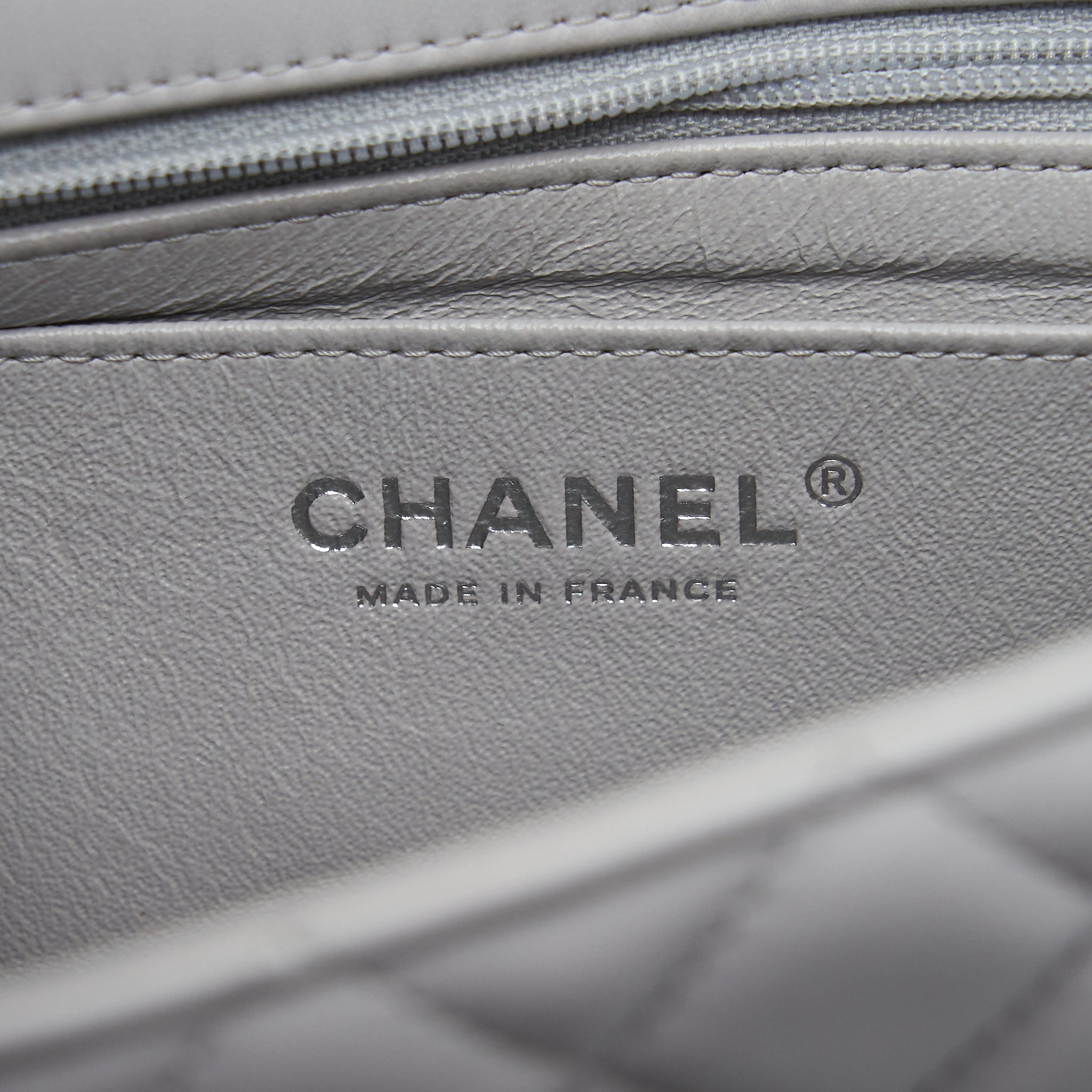CHANEL MINI RECTANGULAR FLAP BAG LAMBSKIN LIGHT GREY SHW