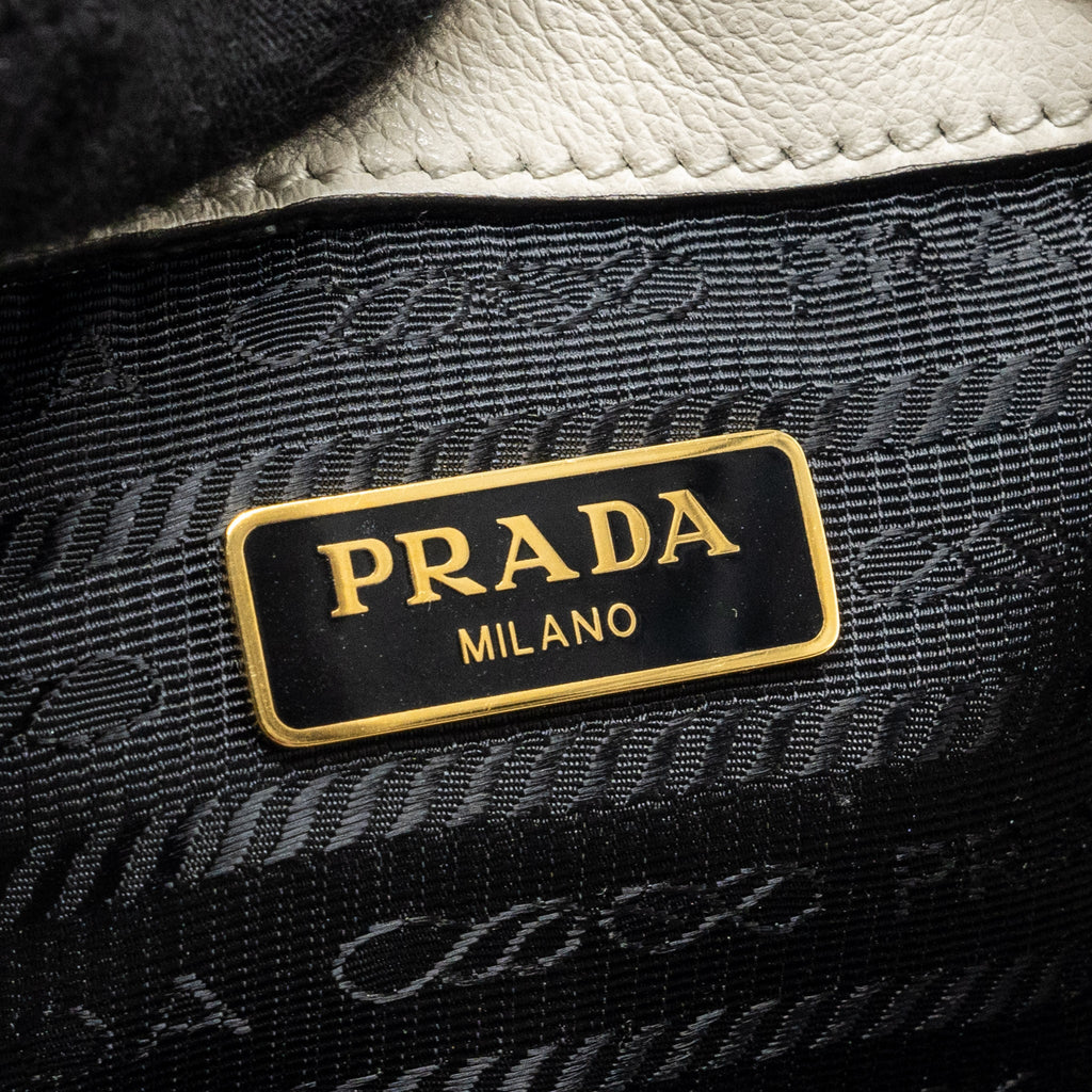PRADA DRAWSTRING BUCKET BAG CALFSKIN WHITE GHW